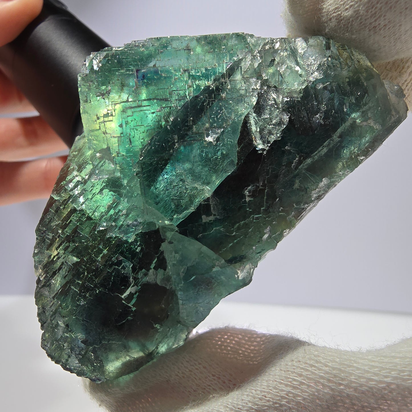 Rare spécimen de cube de fluorite fantôme, parqueté vert Okorusu, Namibie, 78 x 47 x 35 mm
