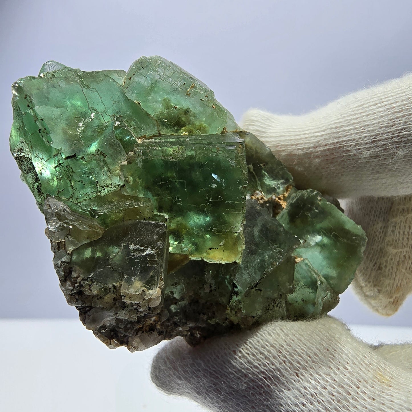 Rare spécimen de cube de fluorite fantôme, parqueté vert Okorusu, Namibie, 73 x 46 x 25 mm