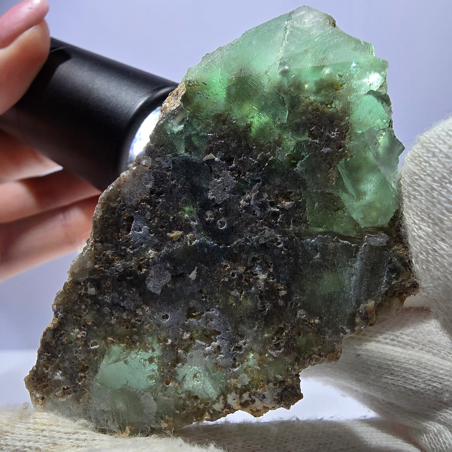 Rare spécimen de cube de fluorite fantôme, parqueté vert Okorusu, Namibie, 73 x 46 x 25 mm