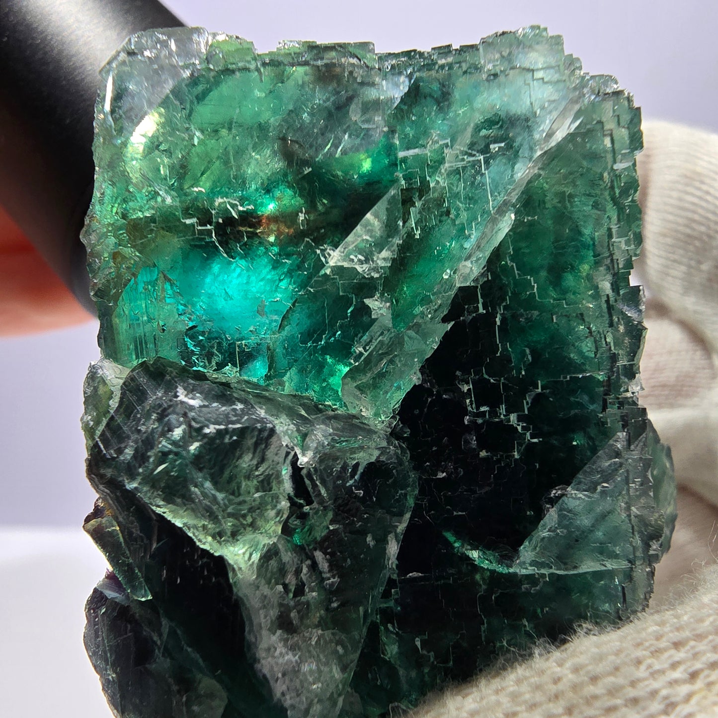 Cube de fluorite fantôme parqueté vert violet Okorusu Namibie 65*61*37mm