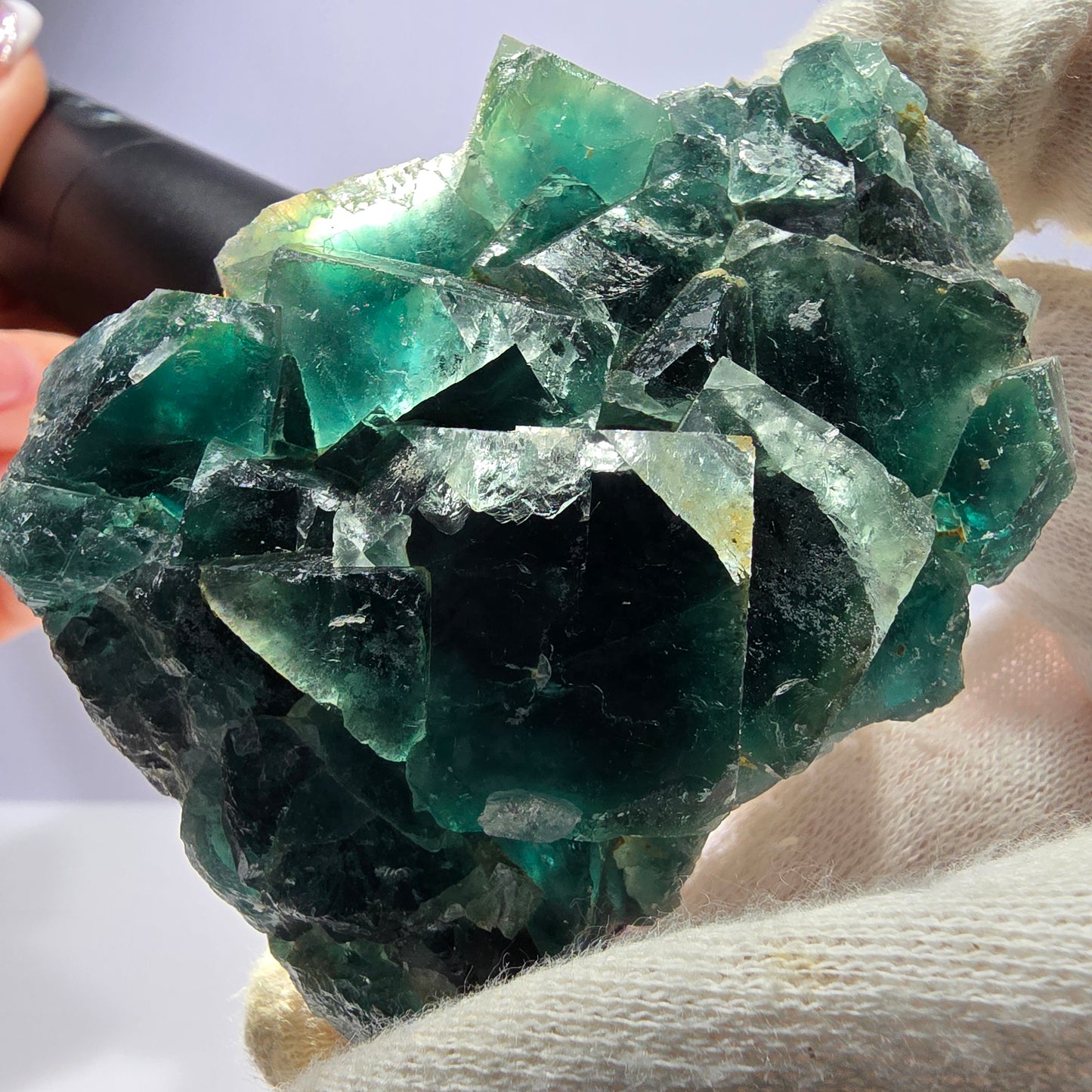 Rare spécimen de cube de fluorite fantôme, vert violet Okorusu Namibie 75*59*25 mm