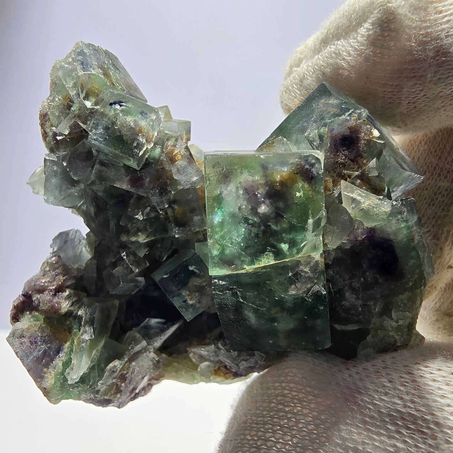 Rare spécimen de cube de fluorite fantôme, vert violet Okorusu Namibie 62*48*32mm