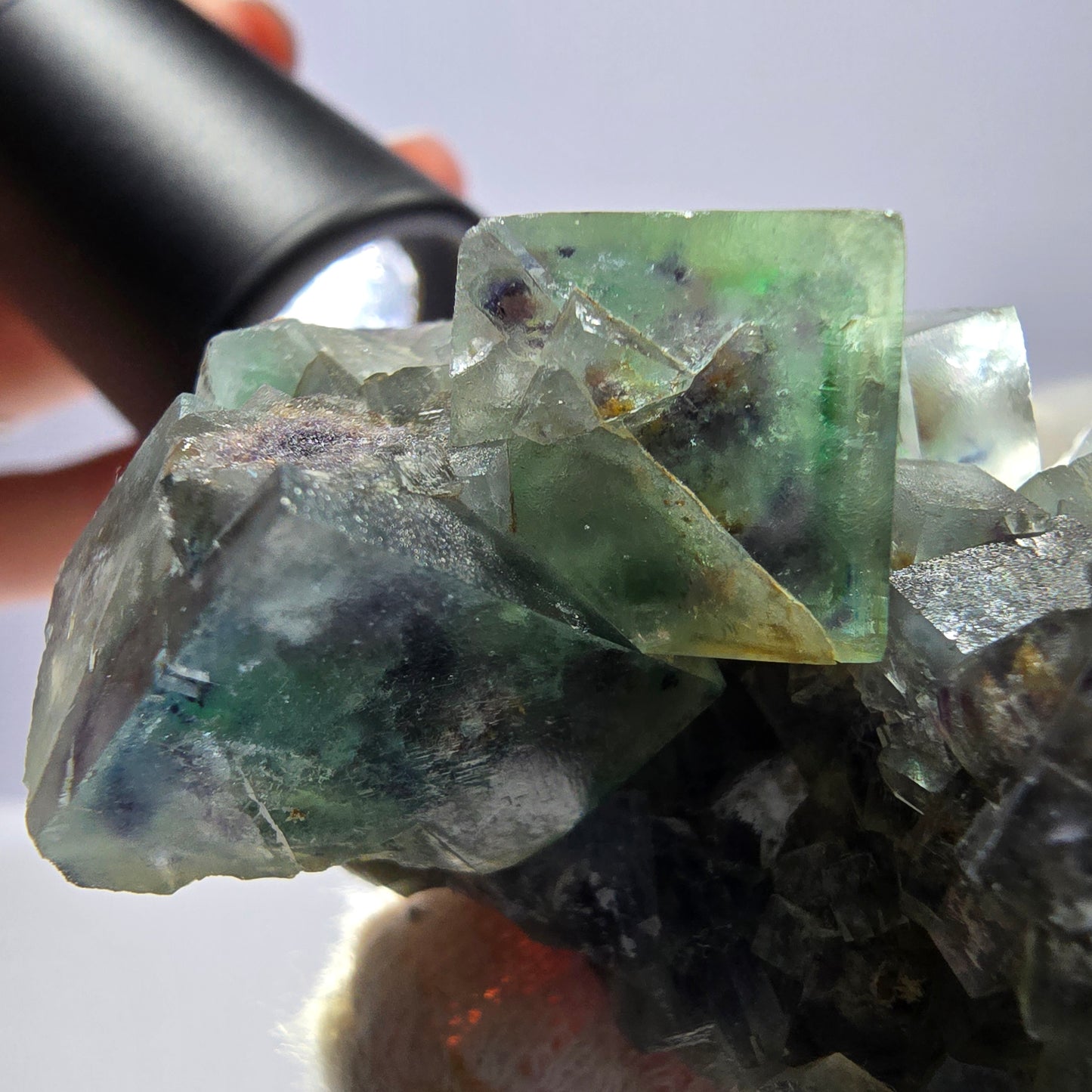 Rare spécimen de cube de fluorite fantôme, vert violet Okorusu Namibie 62*48*32mm