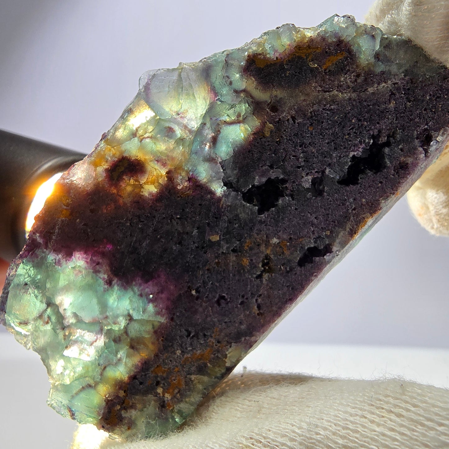 Rare spécimen de cube de fluorite fantôme, vert violet Okorusu Namibie 80*43*17 mm