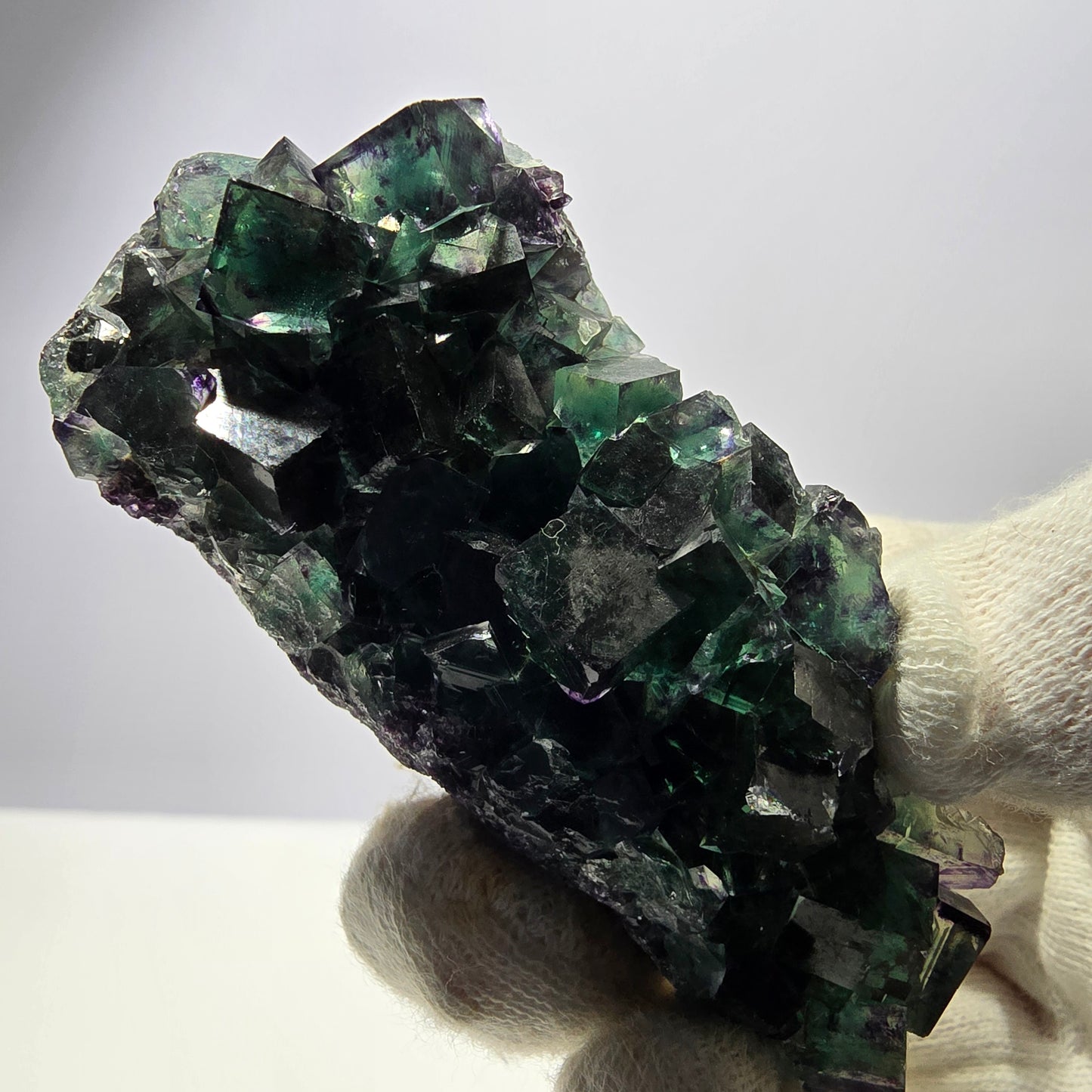 Rare spécimen de cube de fluorite fantôme, vert violet Okorusu Namibie 76*35*19mm