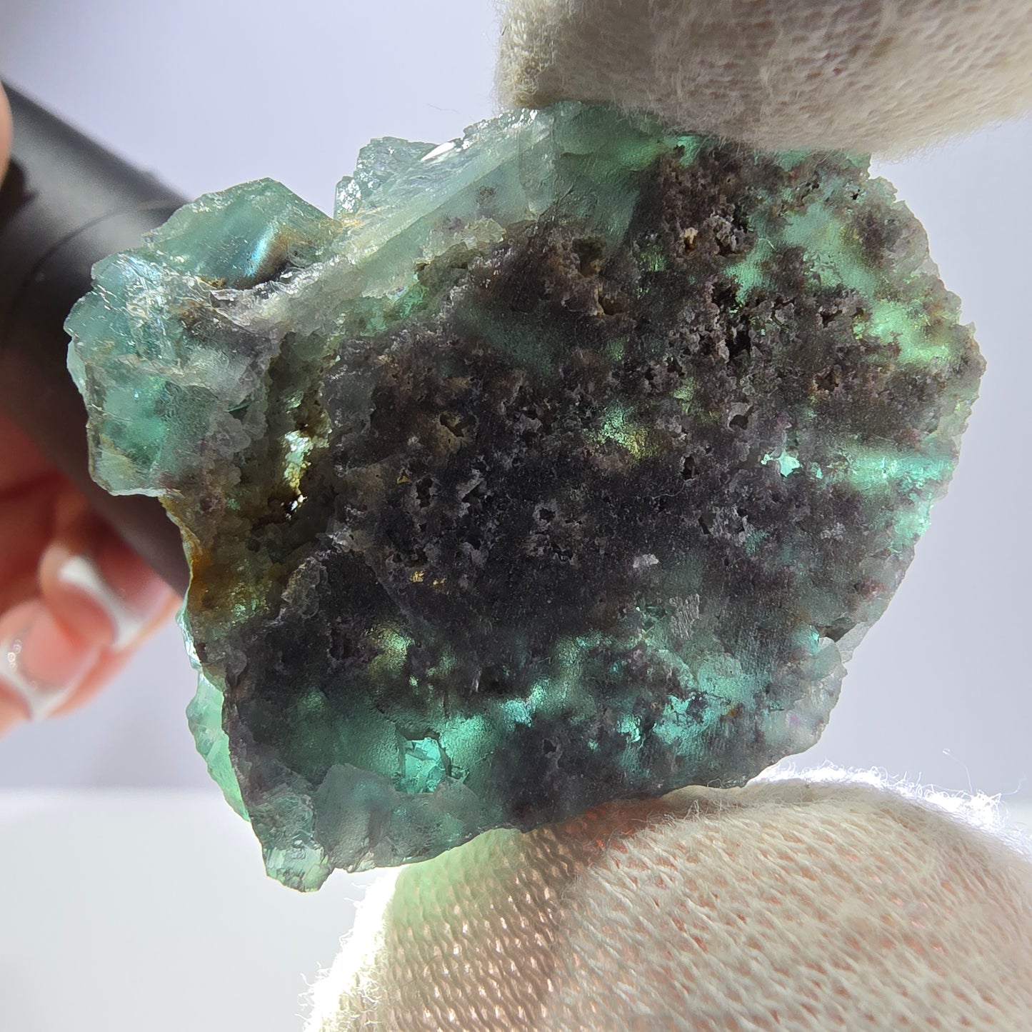 Rare spécimen de cube de fluorite fantôme, parqueté vert Okorusu, Namibie, 43 x 39 x 20 mm