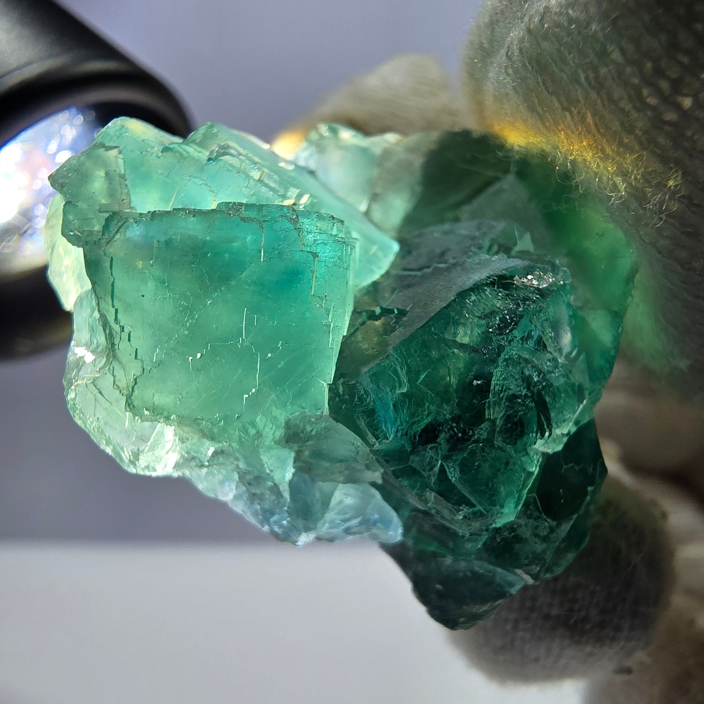 Rare spécimen de cube de fluorite fantôme, parqueté vert Okorusu, Namibie, 38 x 33 x 21 mm