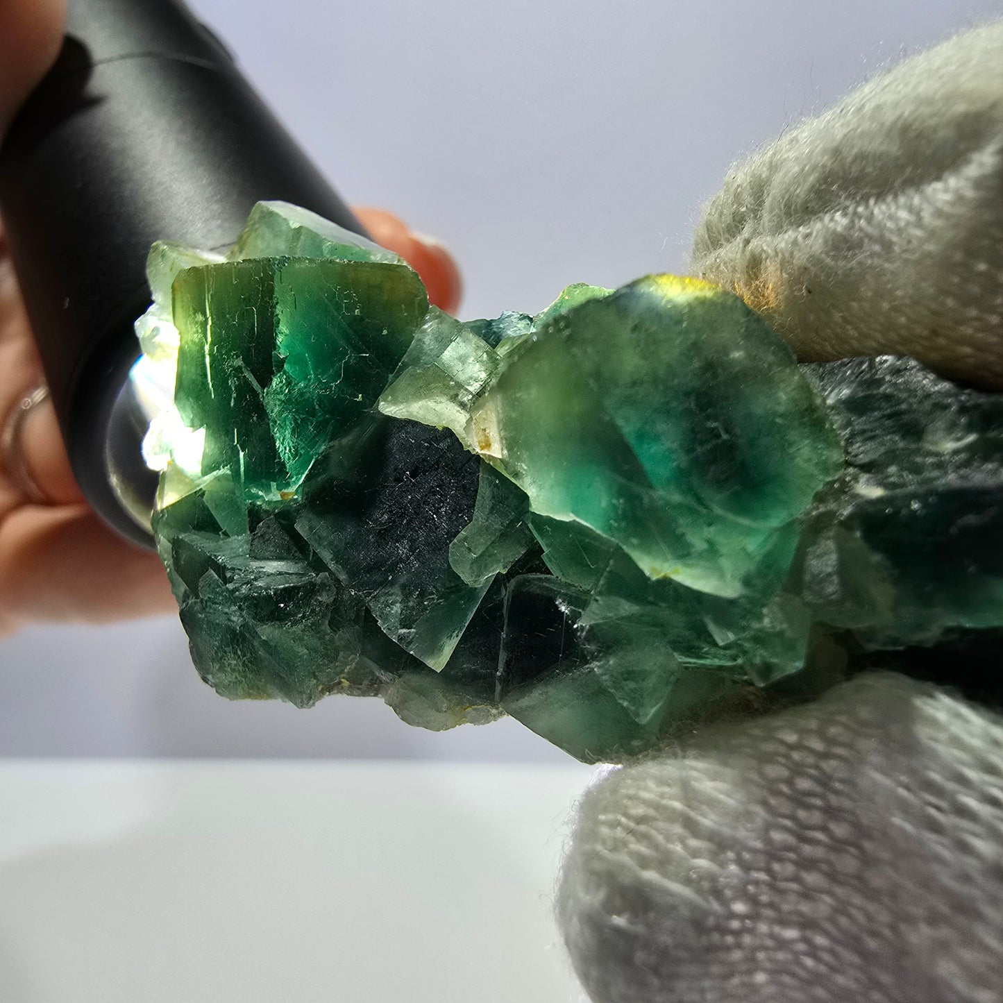 Rare spécimen de cube de fluorite fantôme, parqueté vert Okorusu, Namibie, 56 x 29 x 31 mm