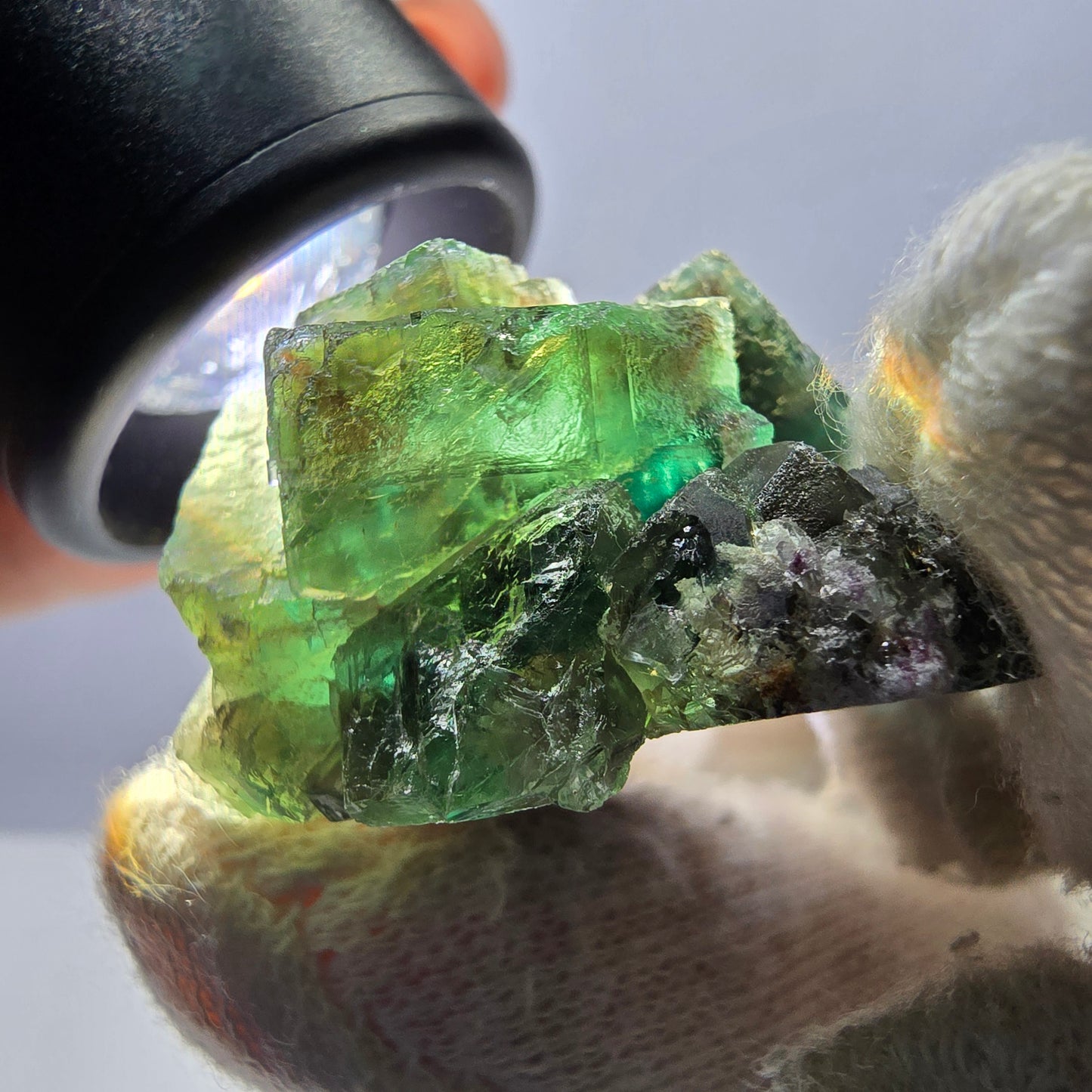 Rare spécimen de cube de fluorite fantôme, parqueté vert Okorusu, Namibie, 34 x 31 x 20 mm