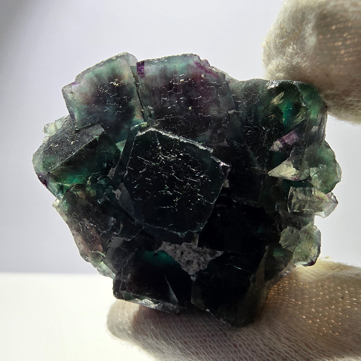 Cube de fluorite fantôme étagé vert violet Okorusu Namibie 47 x 44 x 16 mm