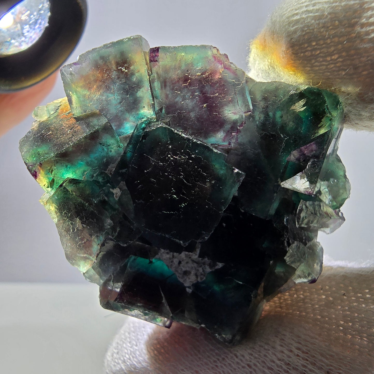 Cube de fluorite fantôme étagé vert violet Okorusu Namibie 47 x 44 x 16 mm