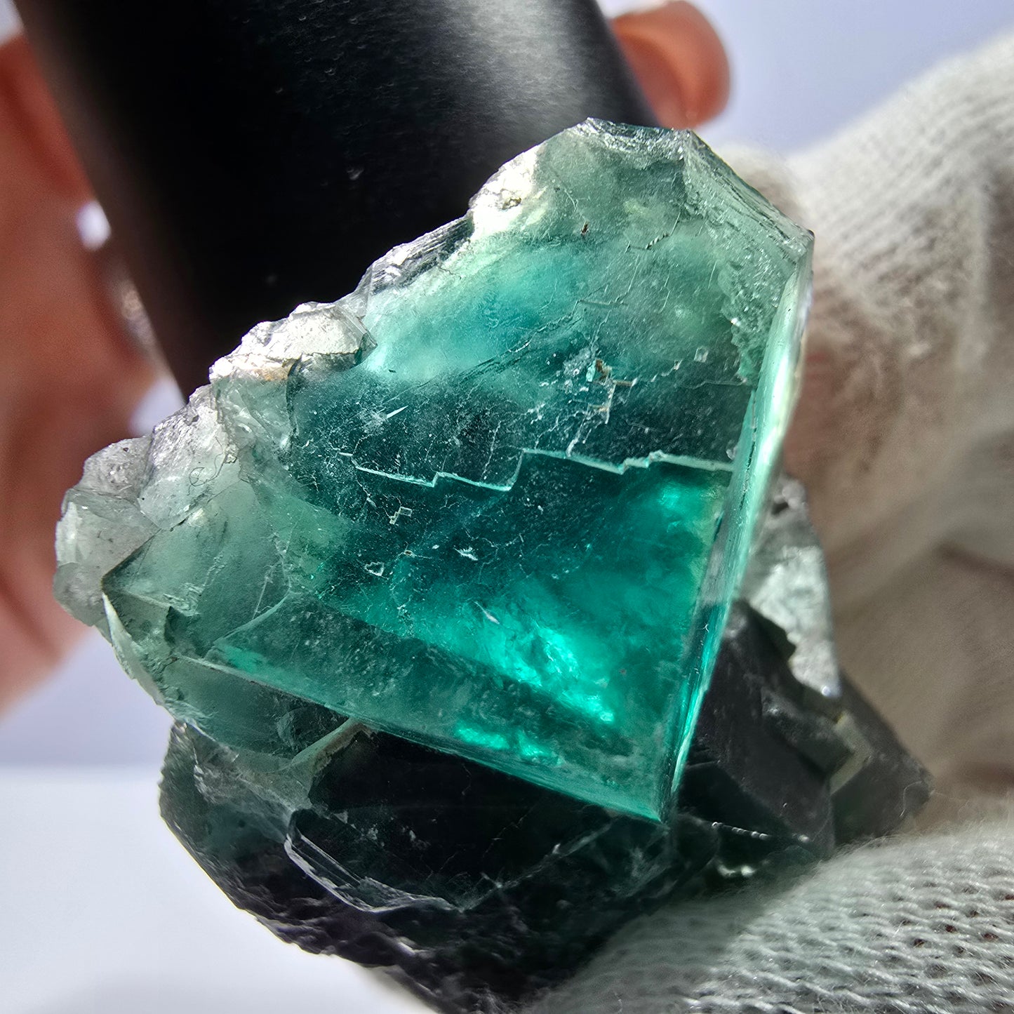 Rare spécimen de cube de fluorite fantôme, parqueté vert Okorusu, Namibie, 44 x 31 x 17 mm