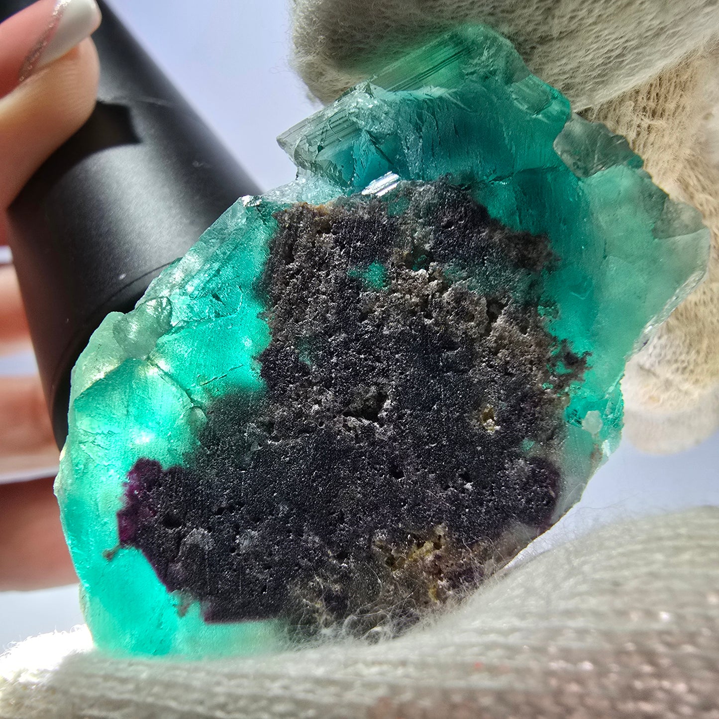 Rare spécimen de cube de fluorite fantôme, parqueté vert Okorusu, Namibie, 44 x 31 x 17 mm
