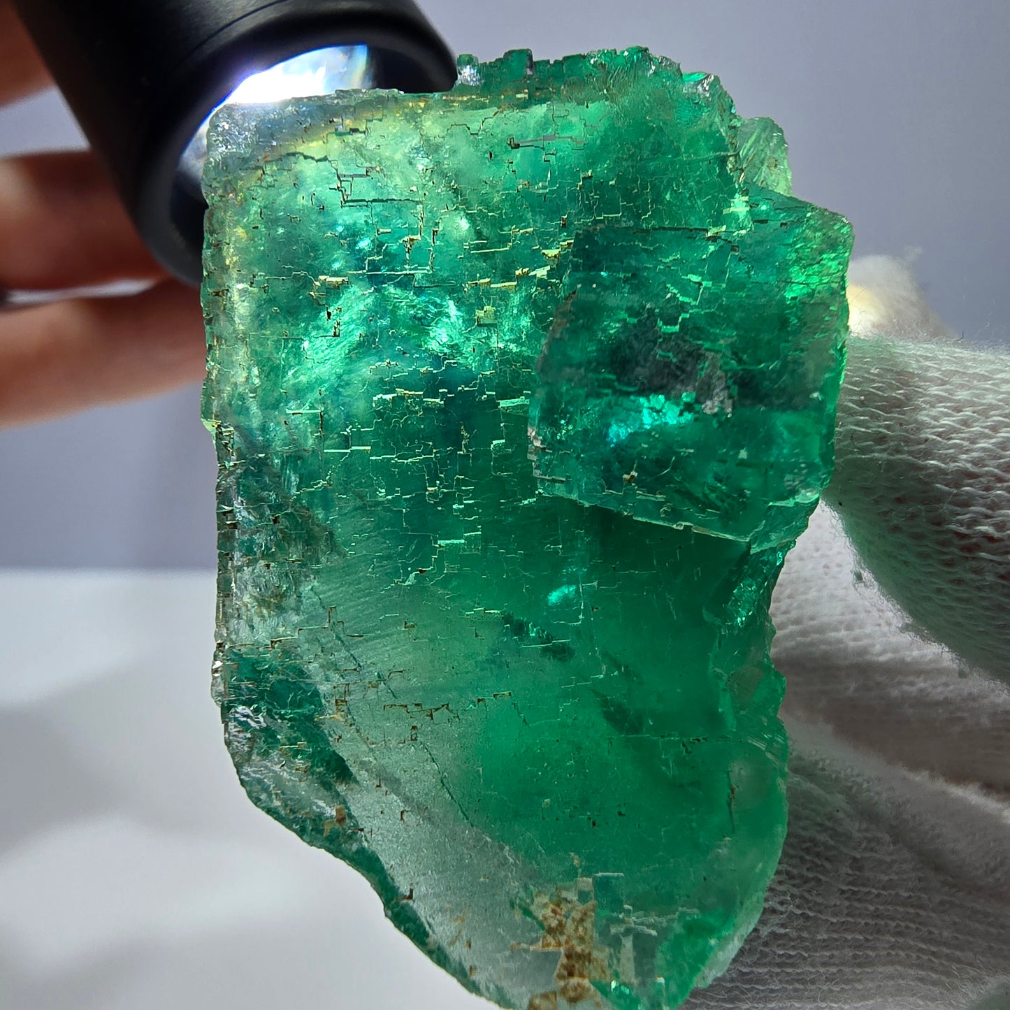 Rare spécimen de cube de fluorite fantôme, parqueté vert Okorusu, Namibie, 55 x 36 x 23 mm