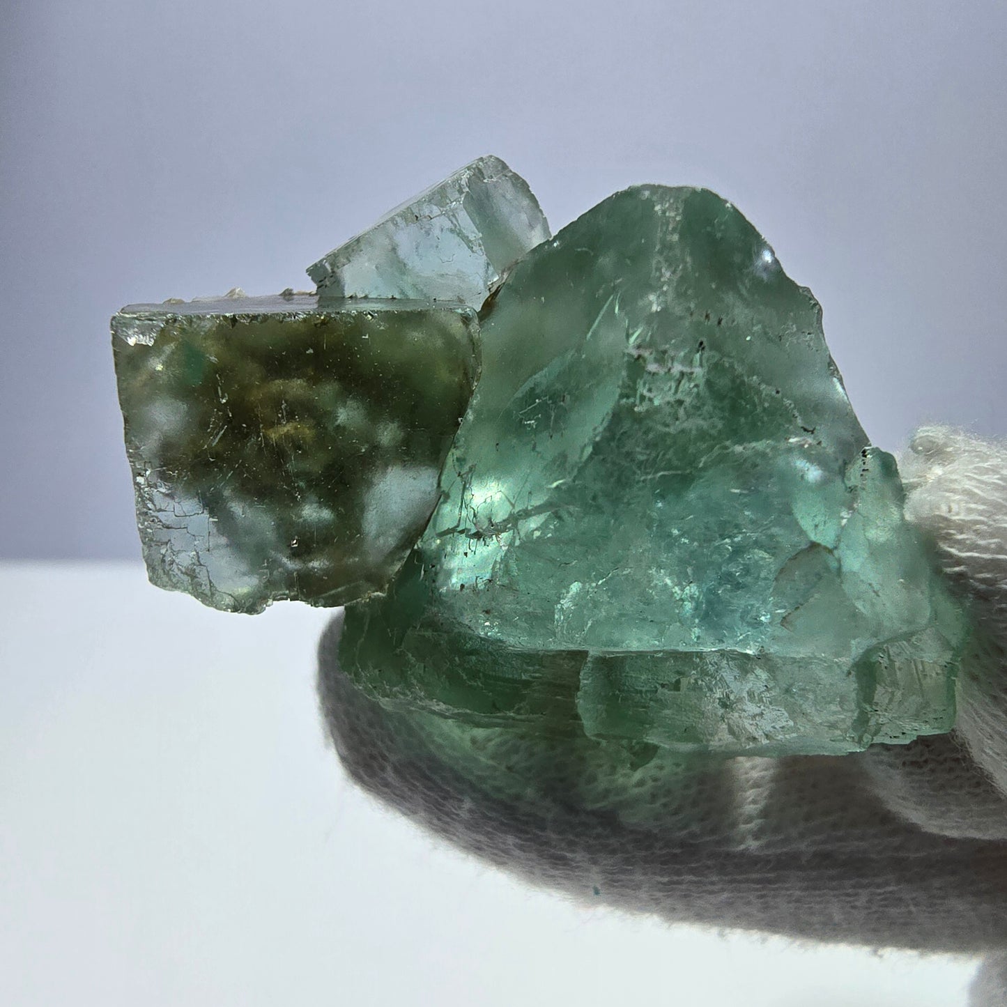Rare spécimen de cube de fluorite fantôme, parqueté vert Okorusu, Namibie, 45 x 29 x 23 mm