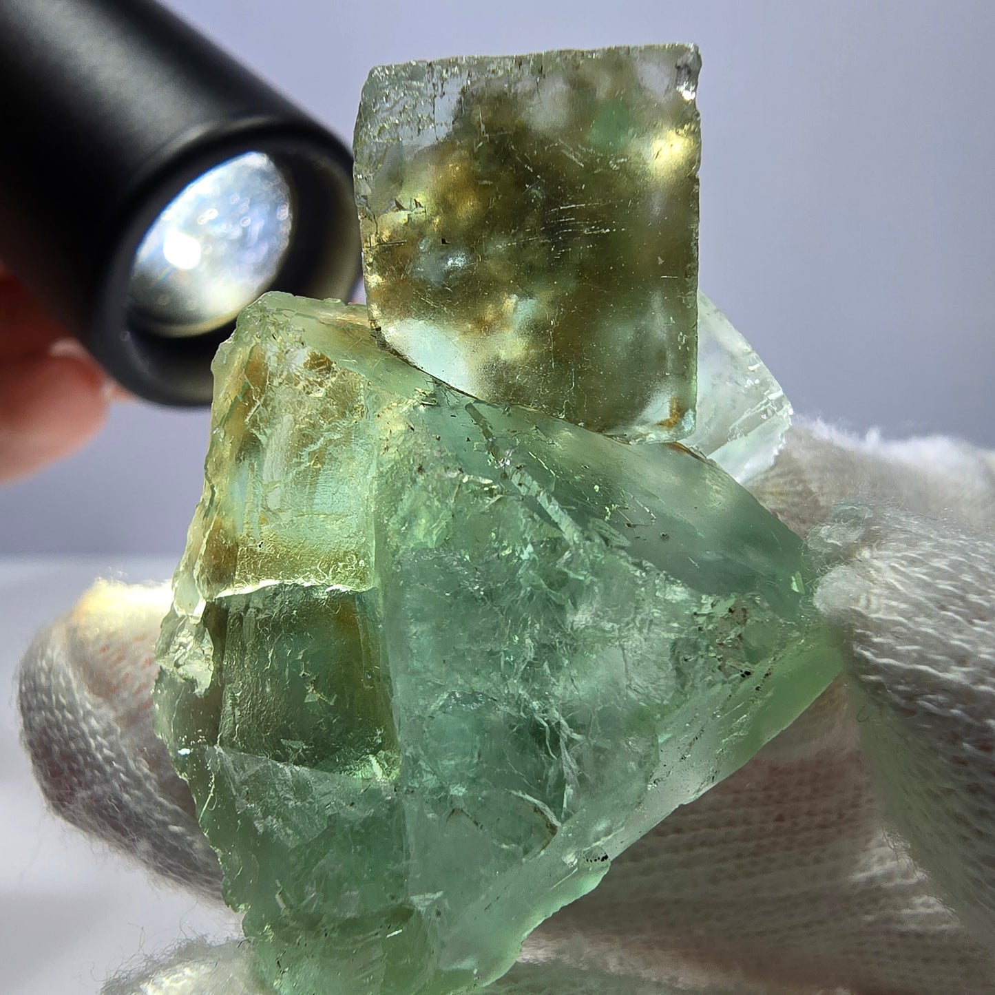 Rare spécimen de cube de fluorite fantôme, parqueté vert Okorusu, Namibie, 45 x 29 x 23 mm