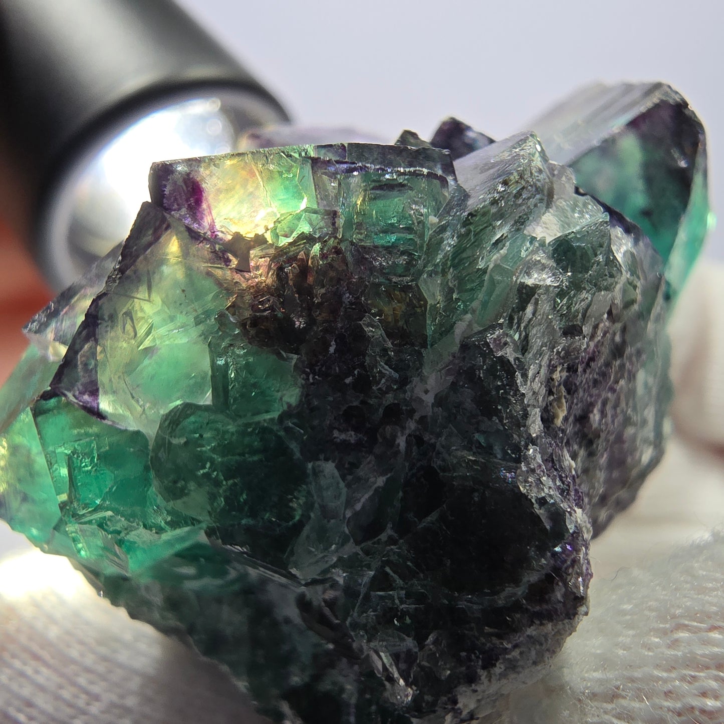 Rare spécimen de cube de fluorite fantôme, vert-violet, Okorusu, Namibie, 52 x 45 x 38 mm