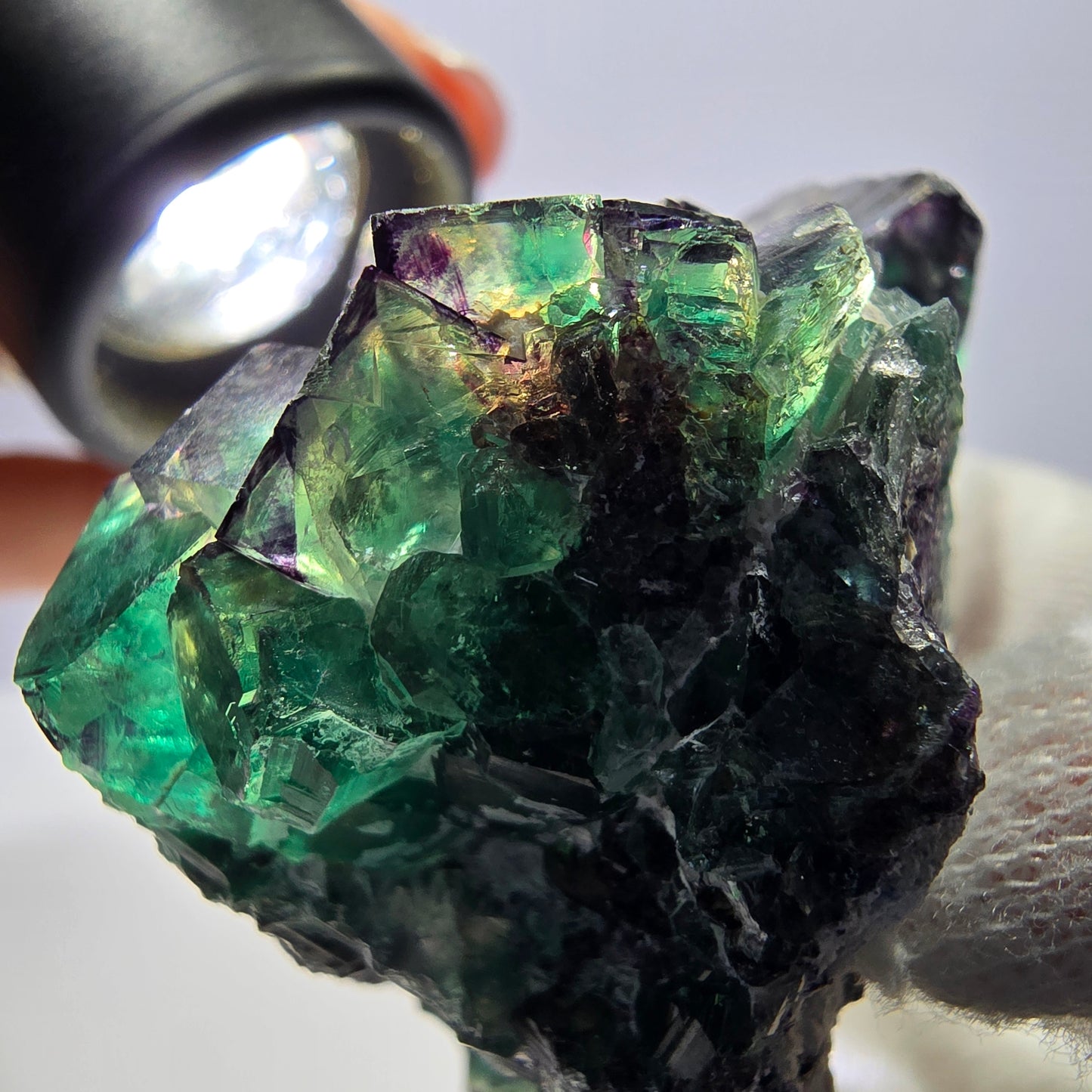 Rare spécimen de cube de fluorite fantôme, vert-violet, Okorusu, Namibie, 52 x 45 x 38 mm