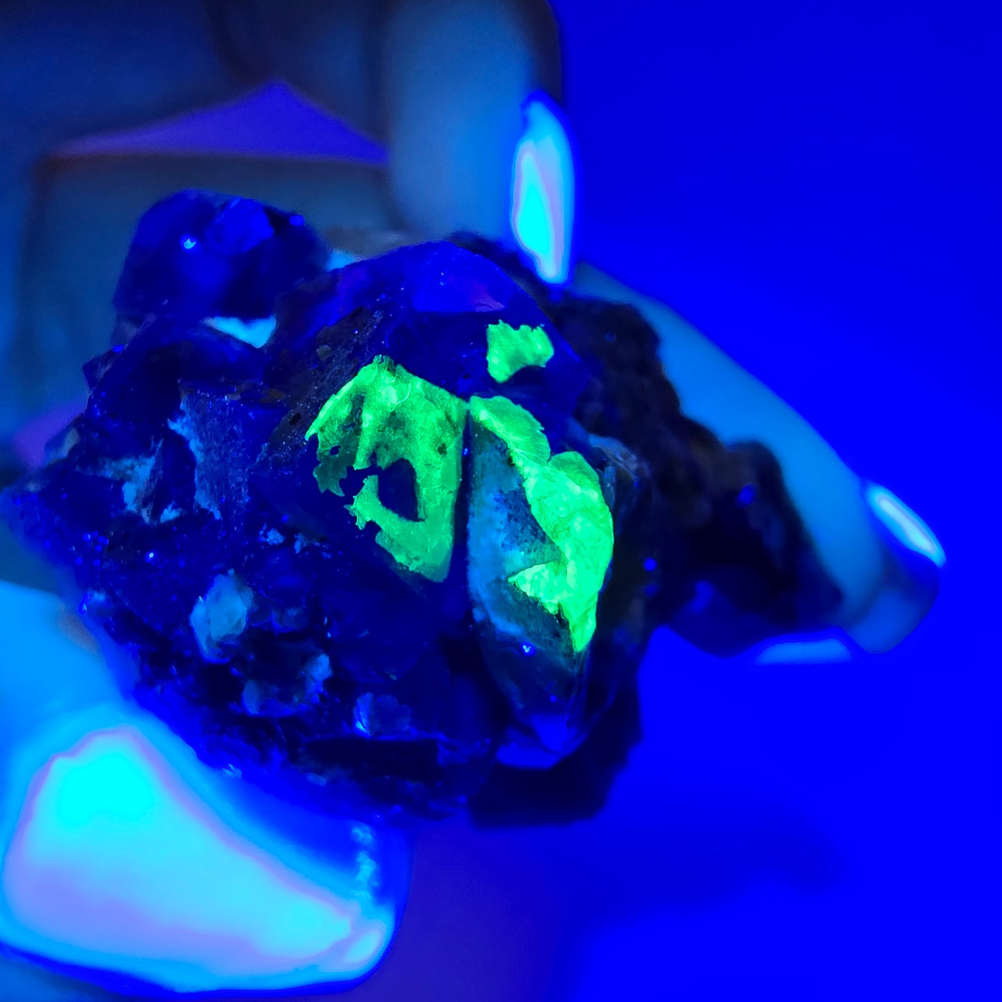 Spécimen de fluorite fantôme colorée, tourmaline schol, muscovite, hyalite, Erongo, Namibie, 42 x 28 x 29 mm