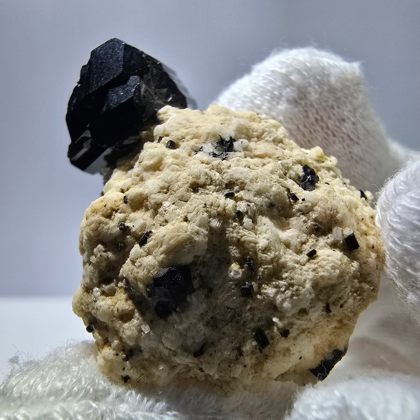 Tourmaline Schorl rare sur amas d'orthose à Erongo, Namibie