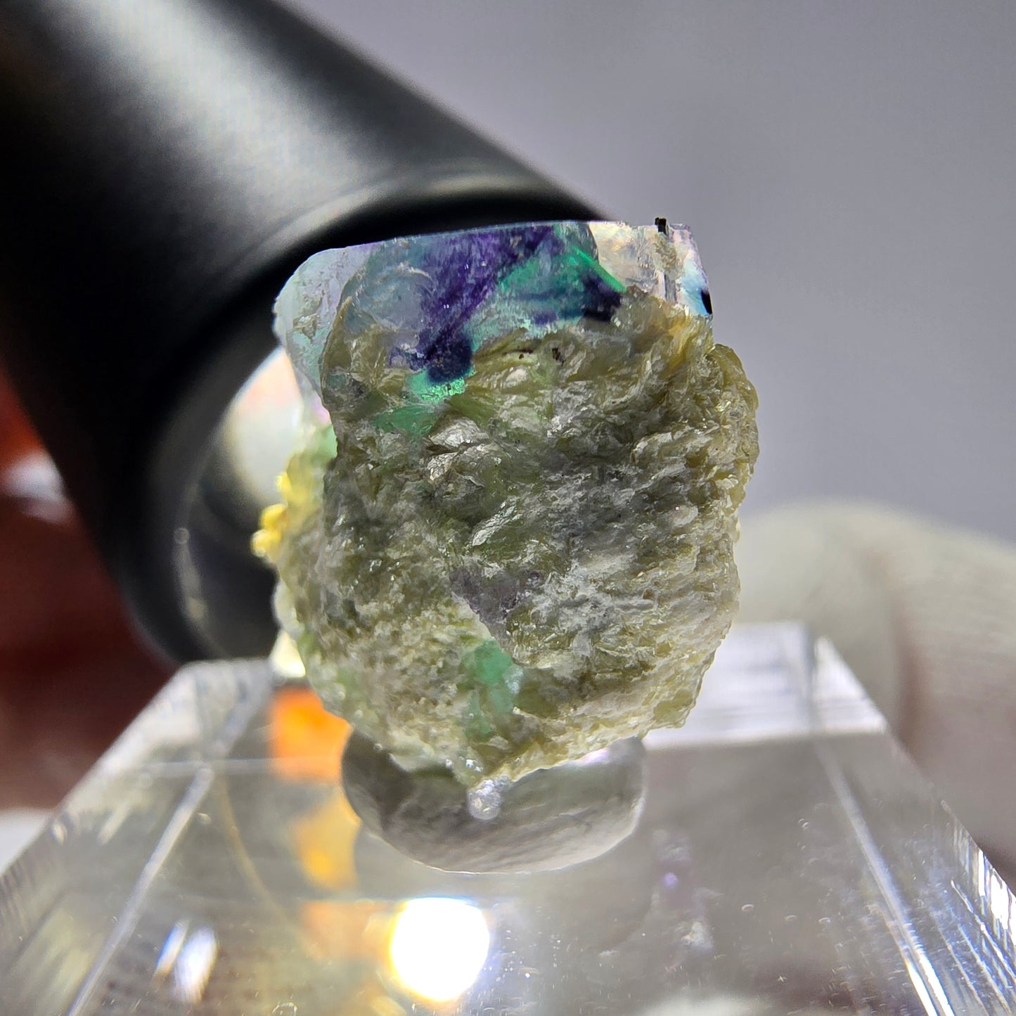 Cube de fluorite fantôme Schörl, tourmaline muscovite hyalite Erongo Namibie 16 x 15 x 13 mm