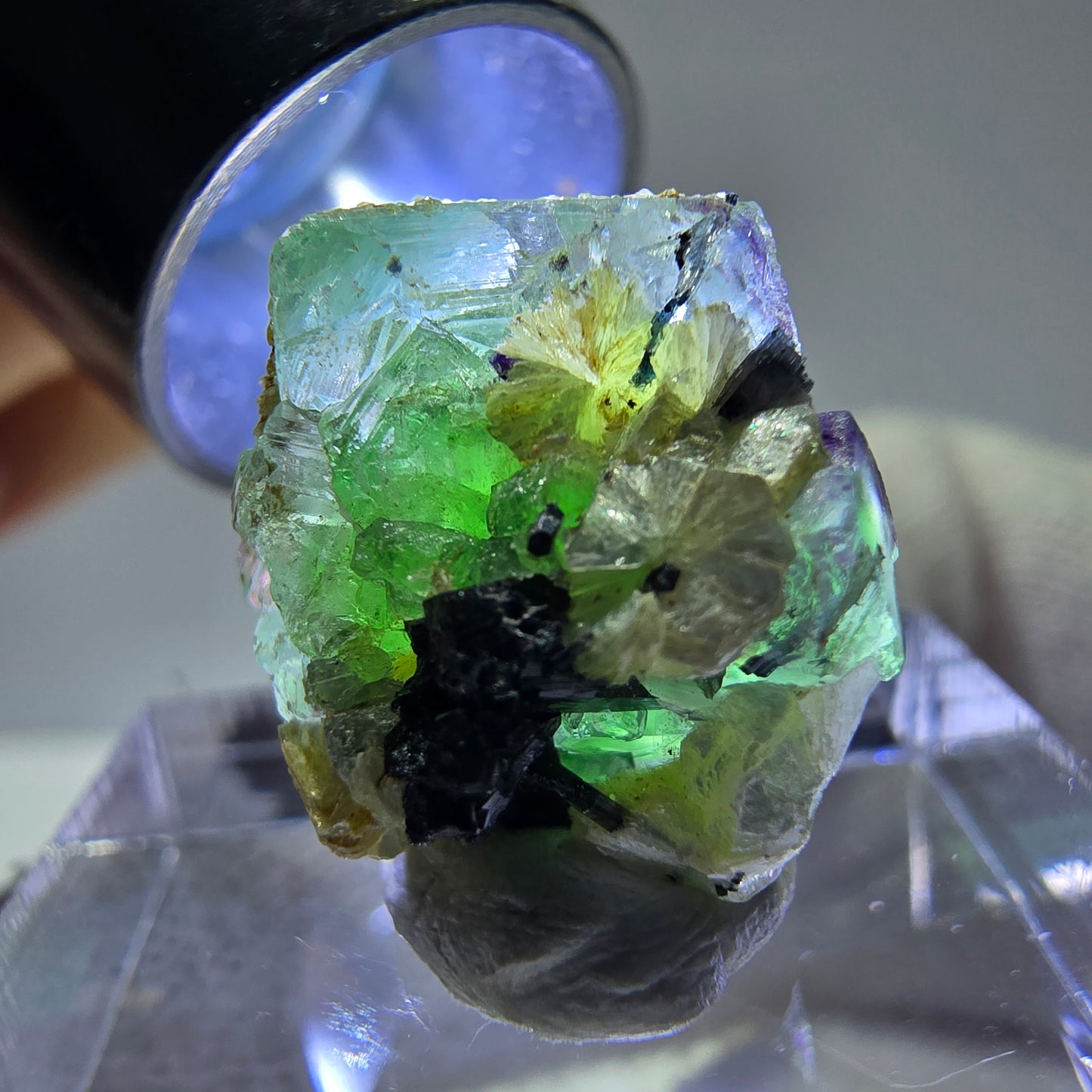 Cube de fluorite fantôme, spécimen de tourmaline scholle muscovite, Erongo, Namibie, 17 x 15 x 13 mm