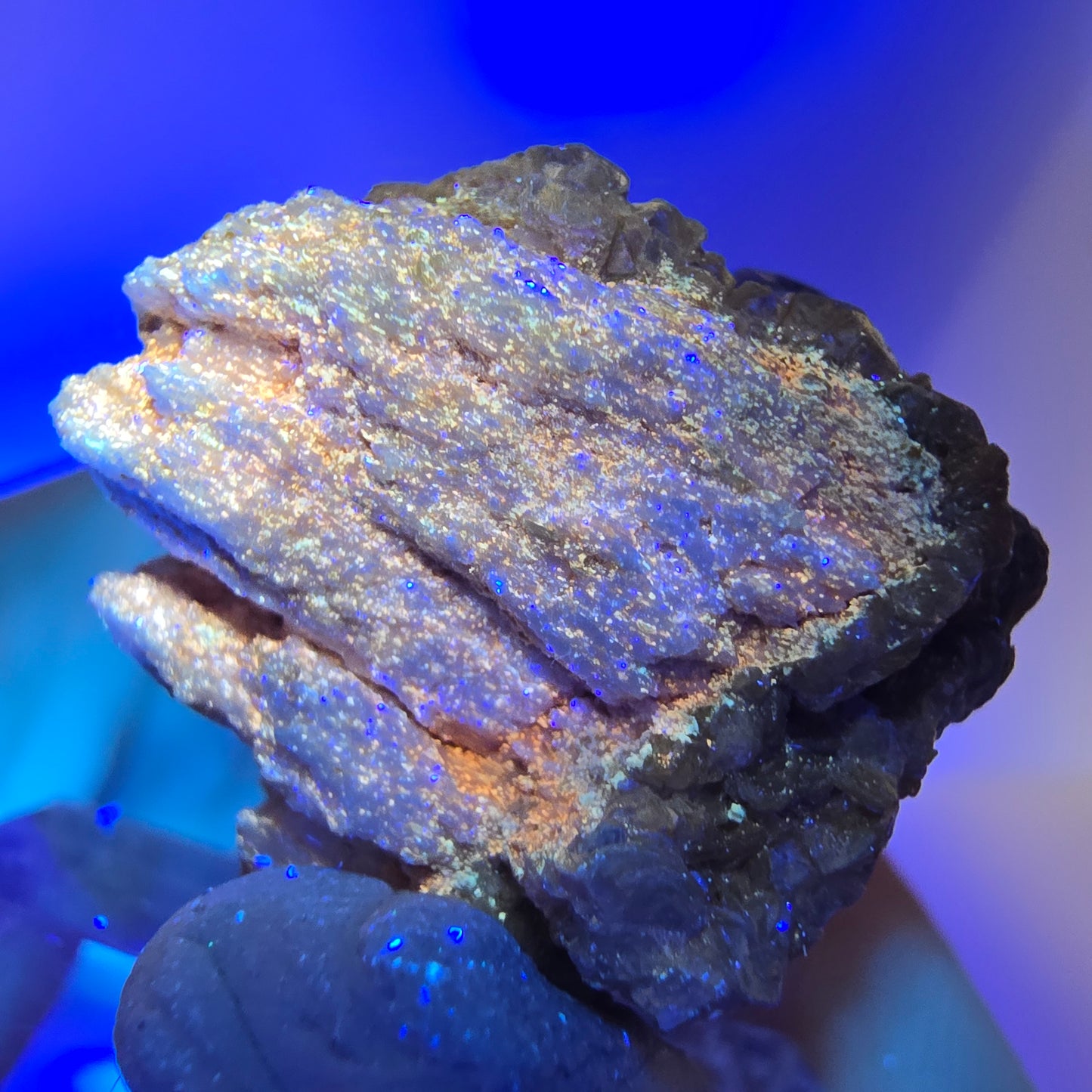 Bunte Phantom Fluorit, Muskovit, Orthoklas Stufe Erongo, Namibia 25*23*18mm