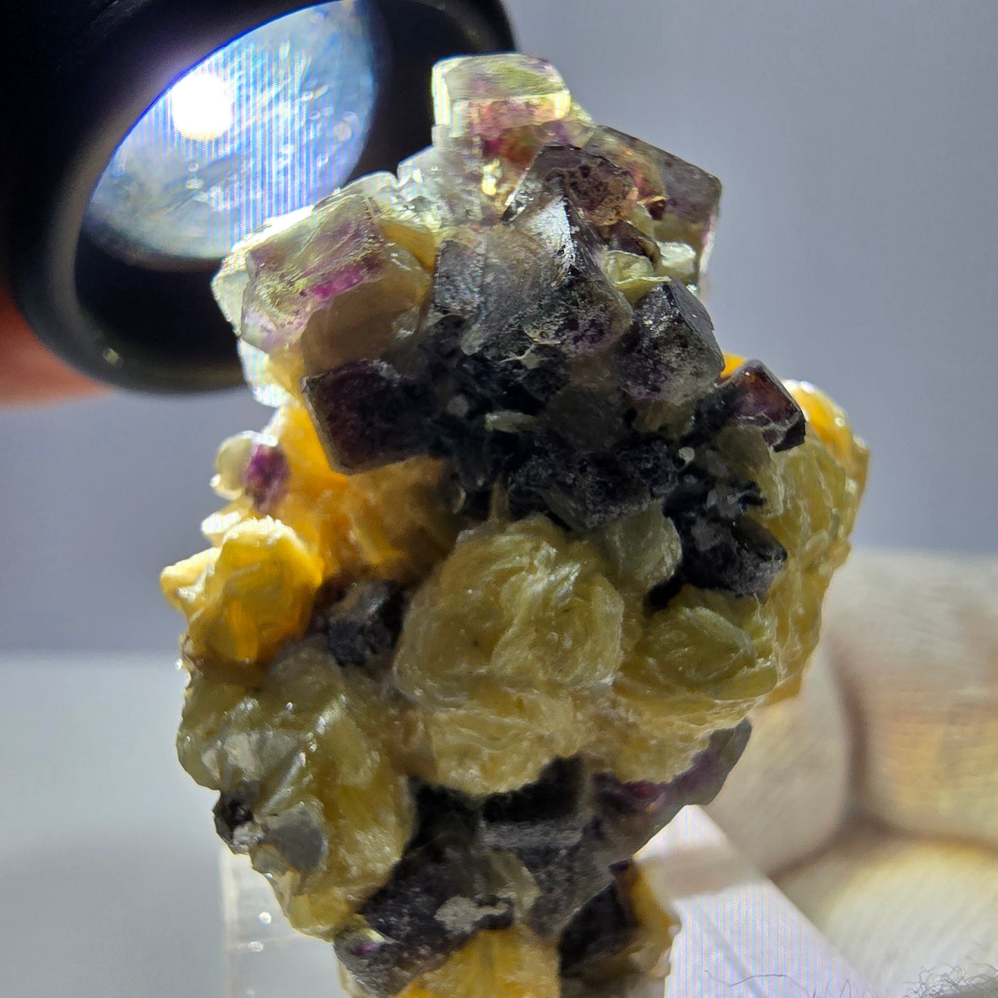Cubes de fluorite fantôme colorés, spécimen de muscovite, Erongo, Namibie, 43 x 35 x 25 mm