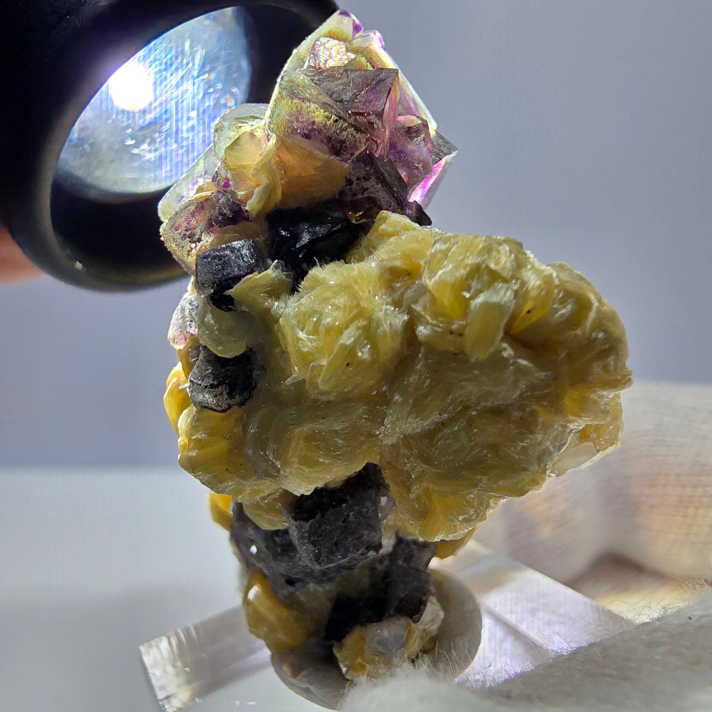 Cubes de fluorite fantôme colorés, spécimen de muscovite, Erongo, Namibie, 43 x 35 x 25 mm