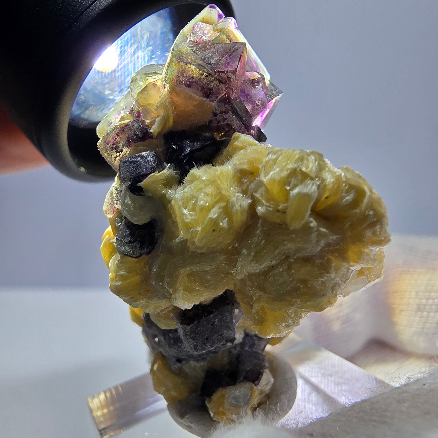 Cubes de fluorite fantôme colorés, spécimen de muscovite, Erongo, Namibie, 43 x 35 x 25 mm