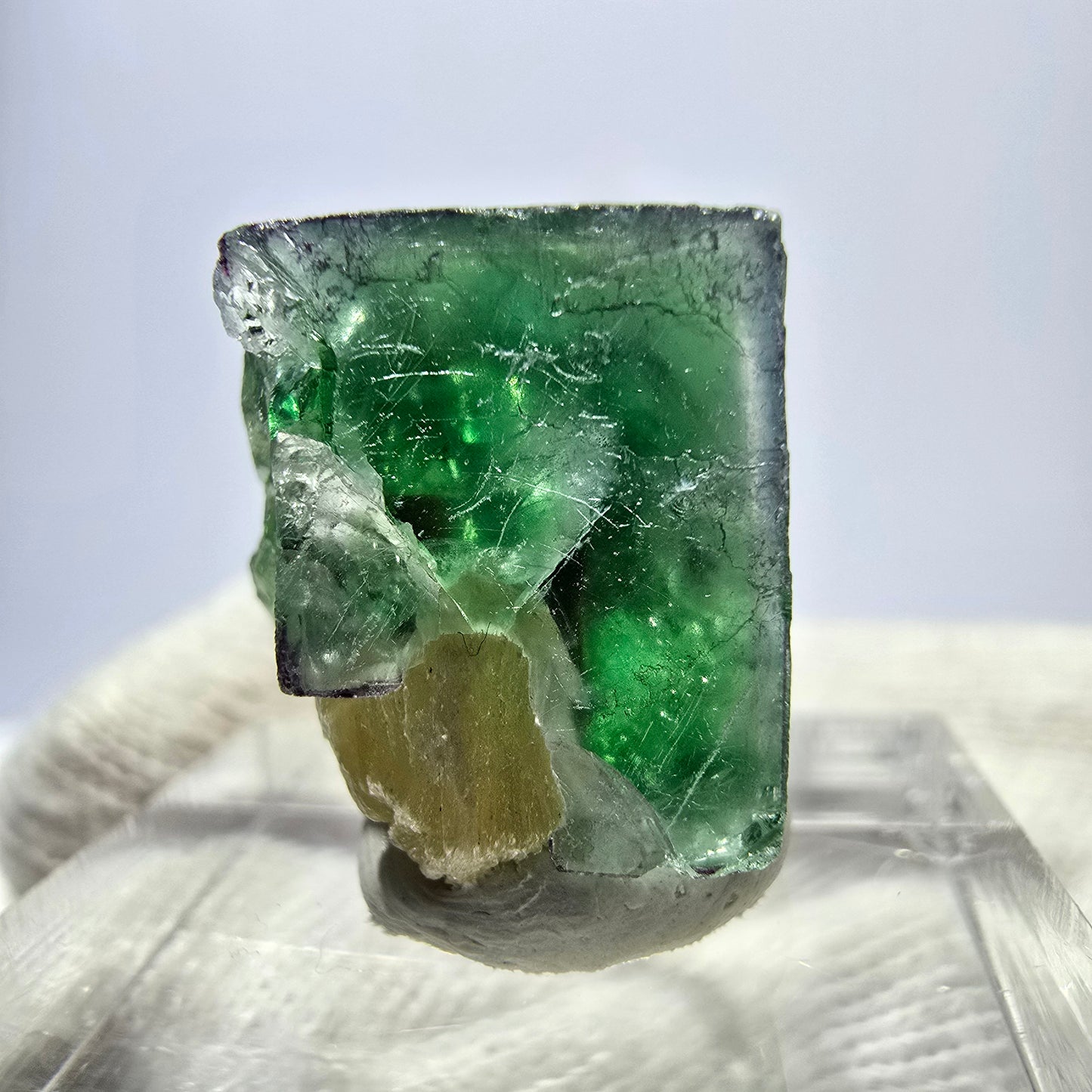 Cube de fluorite fantôme zonal, spécimen de muscovite, Erongo, Namibie, 16 x 15 x 15 mm