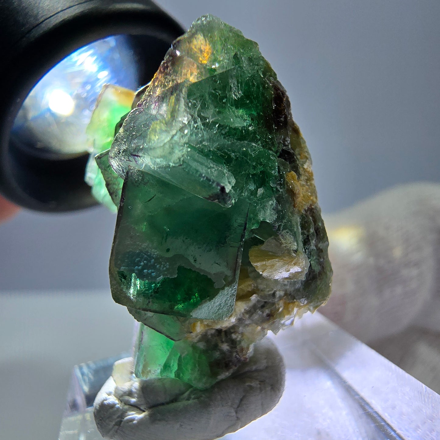Cube de fluorite fantôme zonal, tourmaline muscovite Schörl Erongo Namibie 31 x 22 x 20 mm