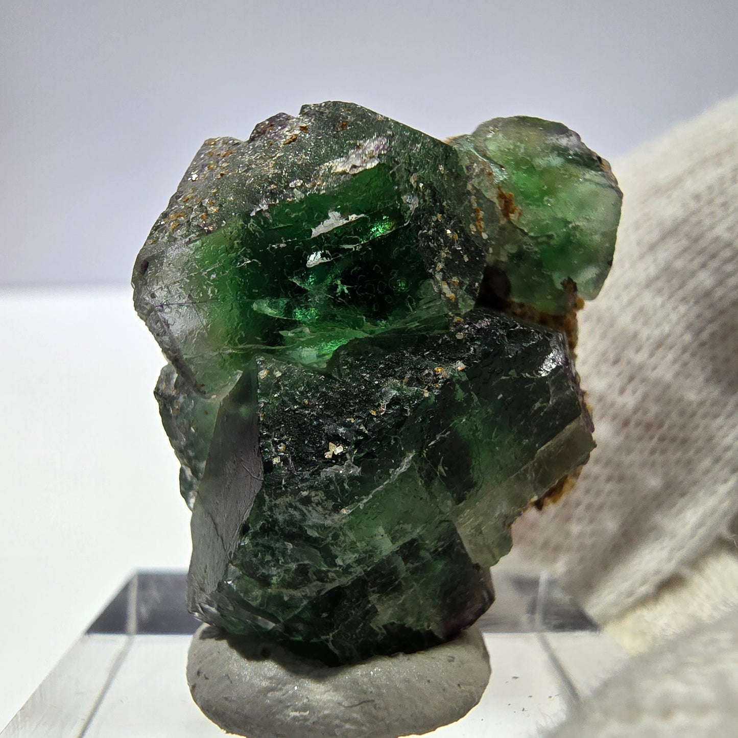Cube de fluorite fantôme zonal, tourmaline muscovite Schorl Erongo Namibie 26 x 23 x 15 mm