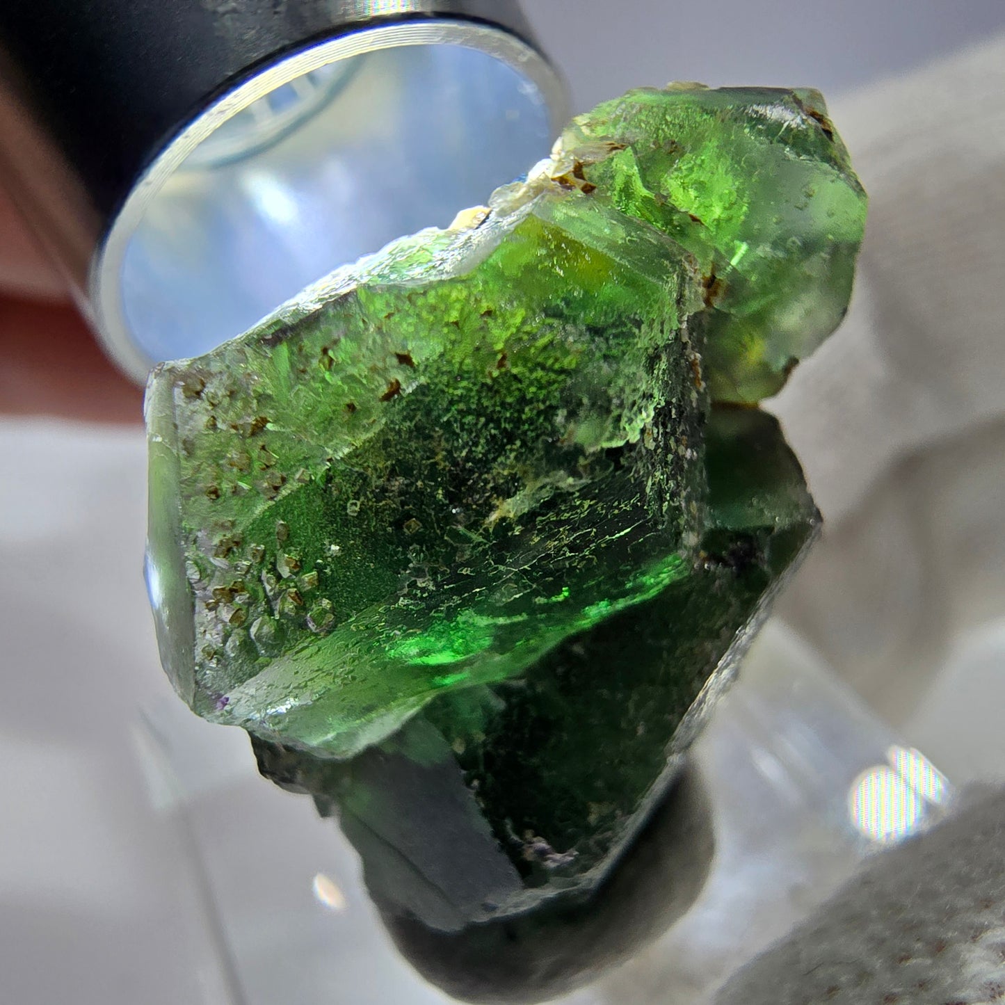 Cube de fluorite fantôme zonal, tourmaline muscovite Schorl Erongo Namibie 26 x 23 x 15 mm