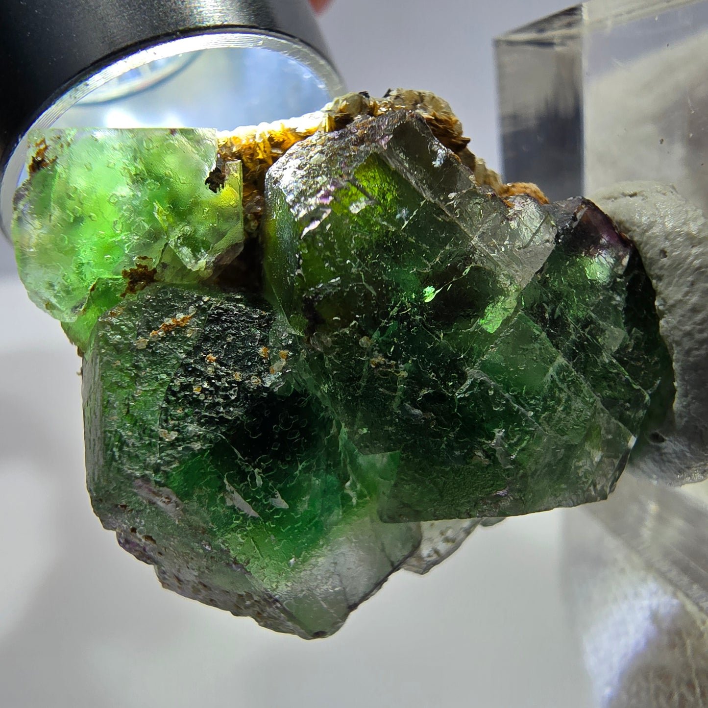 Cube de fluorite fantôme zonal, tourmaline muscovite Schorl Erongo Namibie 26 x 23 x 15 mm