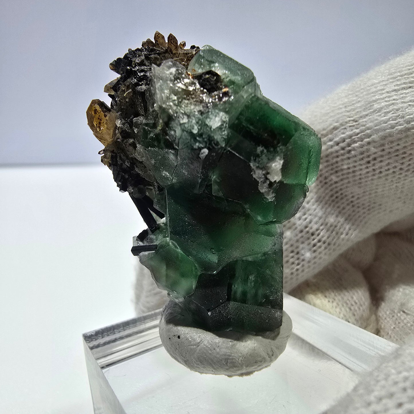 Fluorite fantôme hexagonale Schörl Tourmaline Quartz fumé Hyalite Erongo, Namibie 39*25*22mm