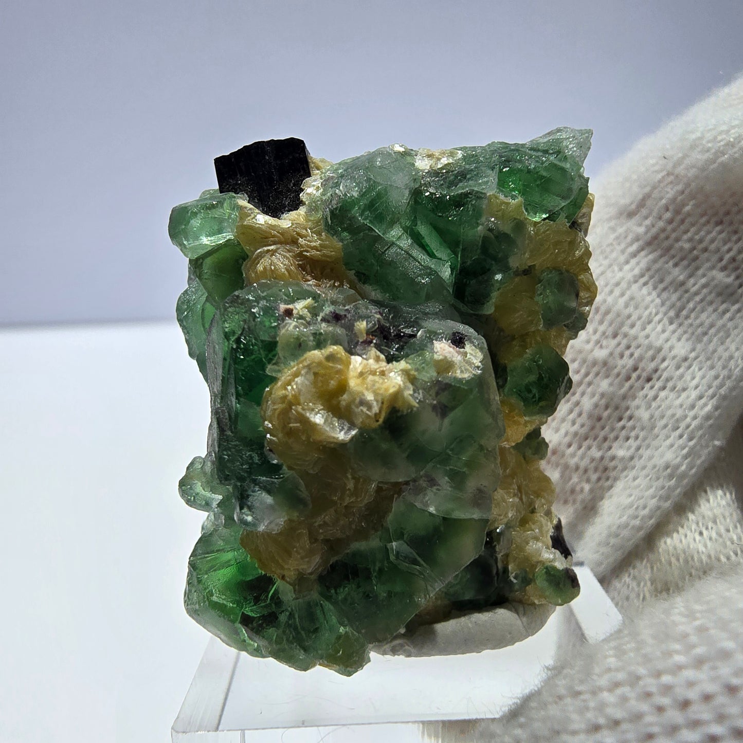 Cube de fluorite fantôme, tourmaline muscovite hexagonale Schörl Erongo Namibie 33*30*25mm