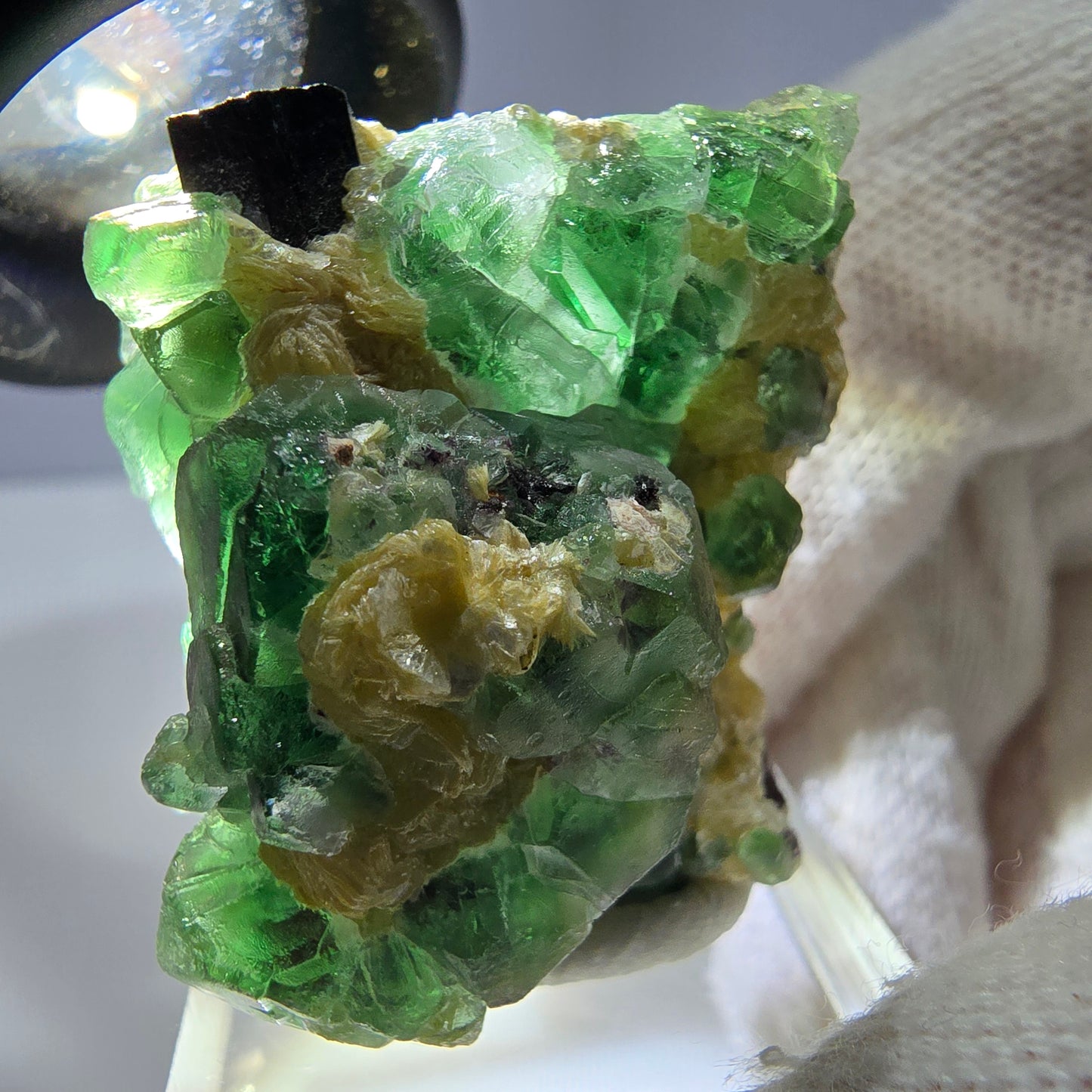 Cube de fluorite fantôme, tourmaline muscovite hexagonale Schörl Erongo Namibie 33*30*25mm