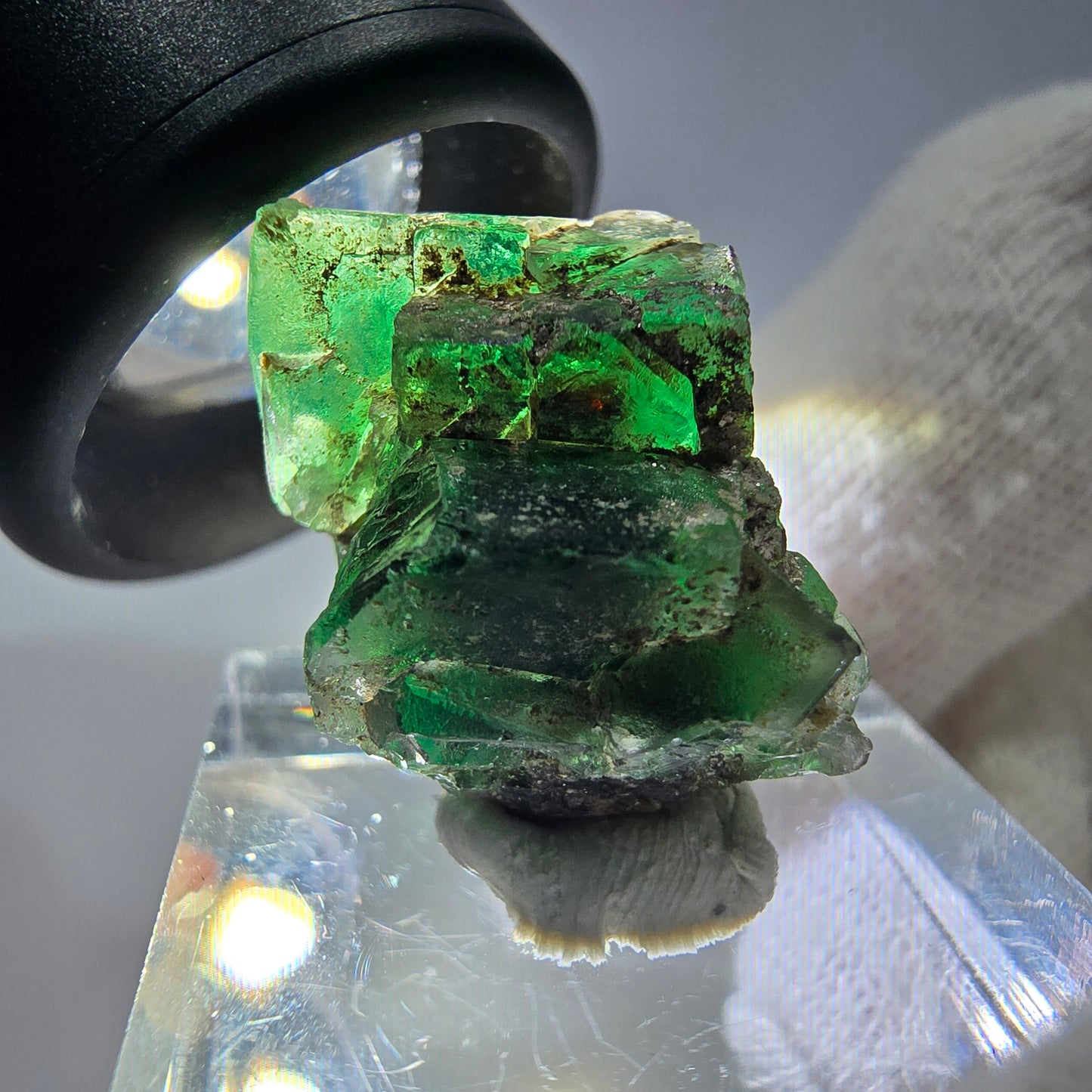 Spécimen de cube de fluorite fantôme, vert-brun, Erongo, Namibie, 23 x 18 x 16 mm