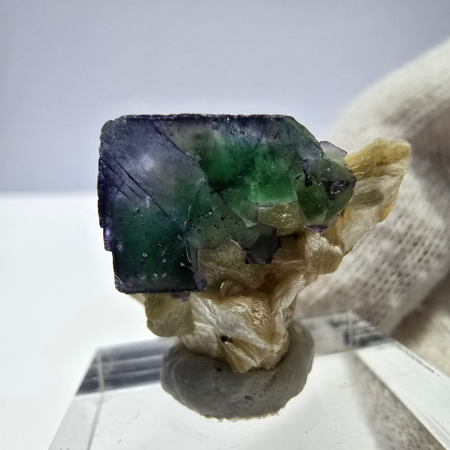 Cube de fluorite fantôme zonal, tourmaline muscovite Schörl Erongo Namibie 24 x 20 x 18 mm