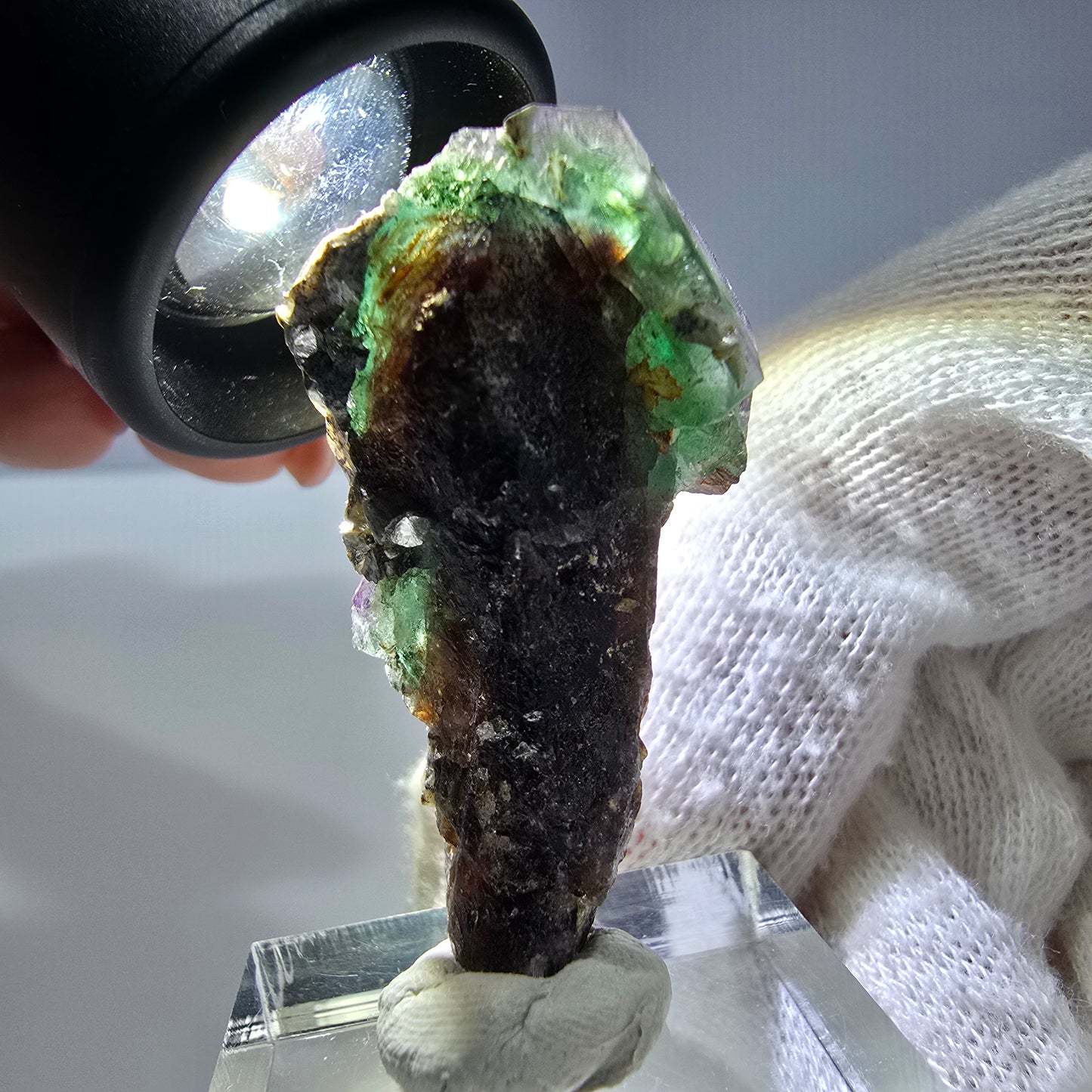 Cube de fluorite fantôme, tourmaline muscovite hexagonale Schörl, Erongo, Namibie 40 x 21 x 13 mm