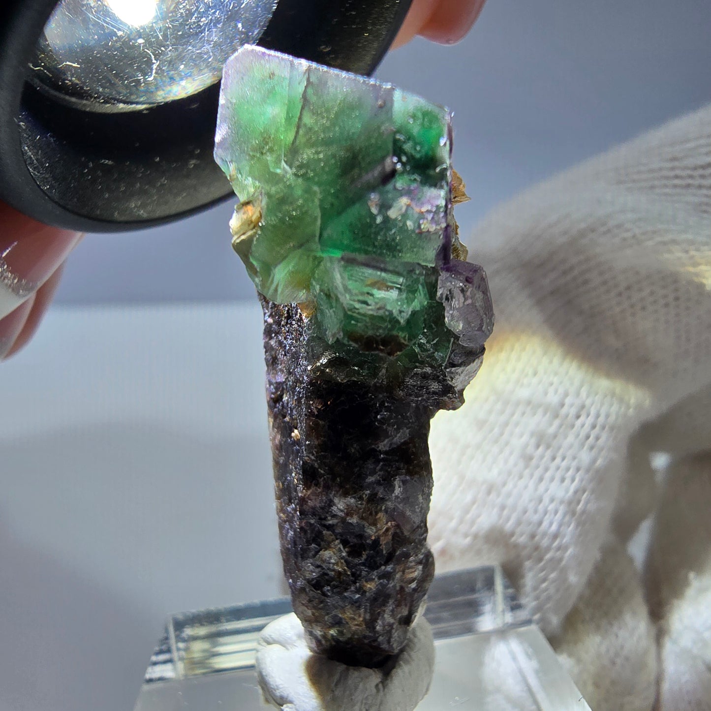 Cube de fluorite fantôme, tourmaline muscovite hexagonale Schörl, Erongo, Namibie 40 x 21 x 13 mm