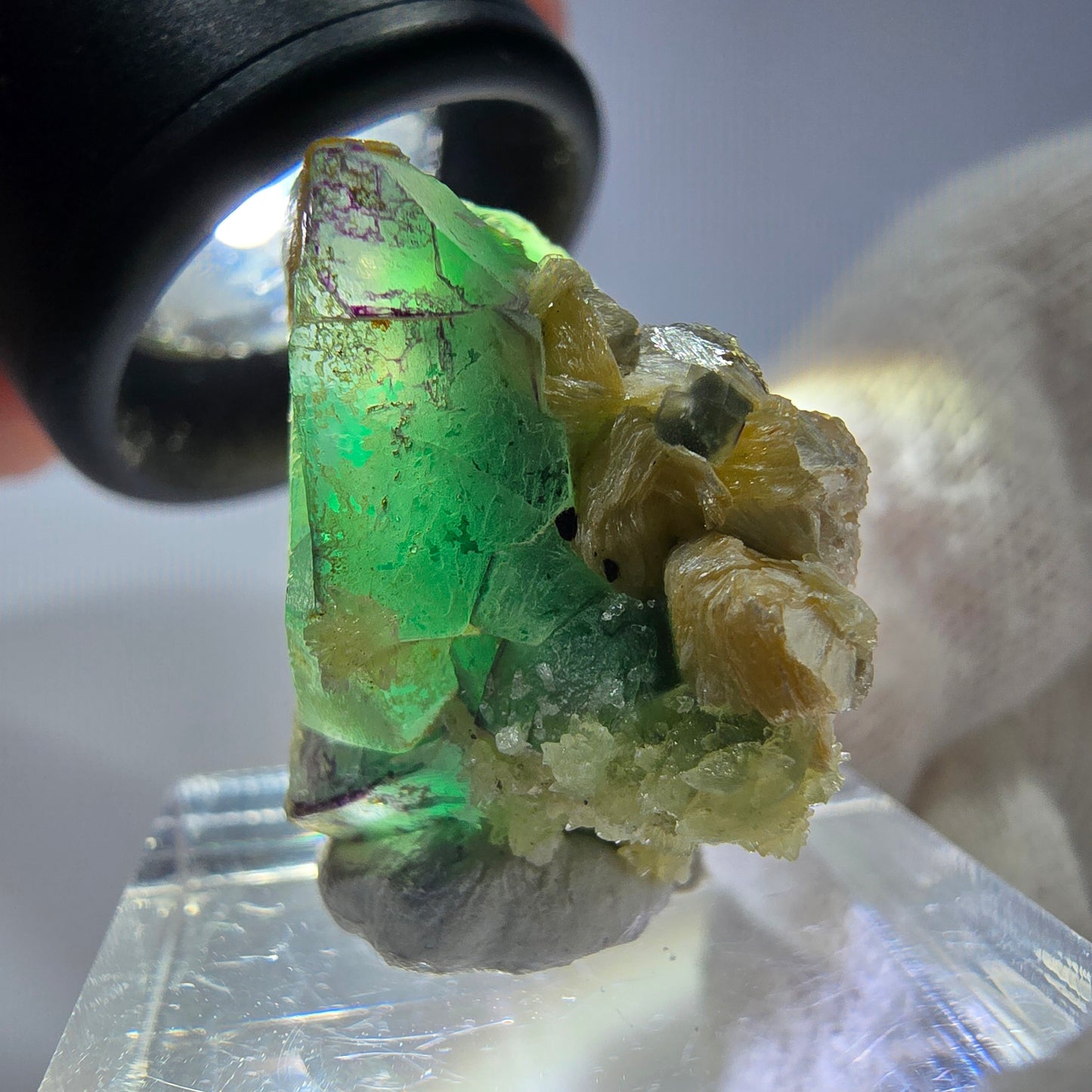 Cube de fluorite fantôme zonal, spécimen de muscovite, Erongo, Namibie, 28 x 23 x 16 mm