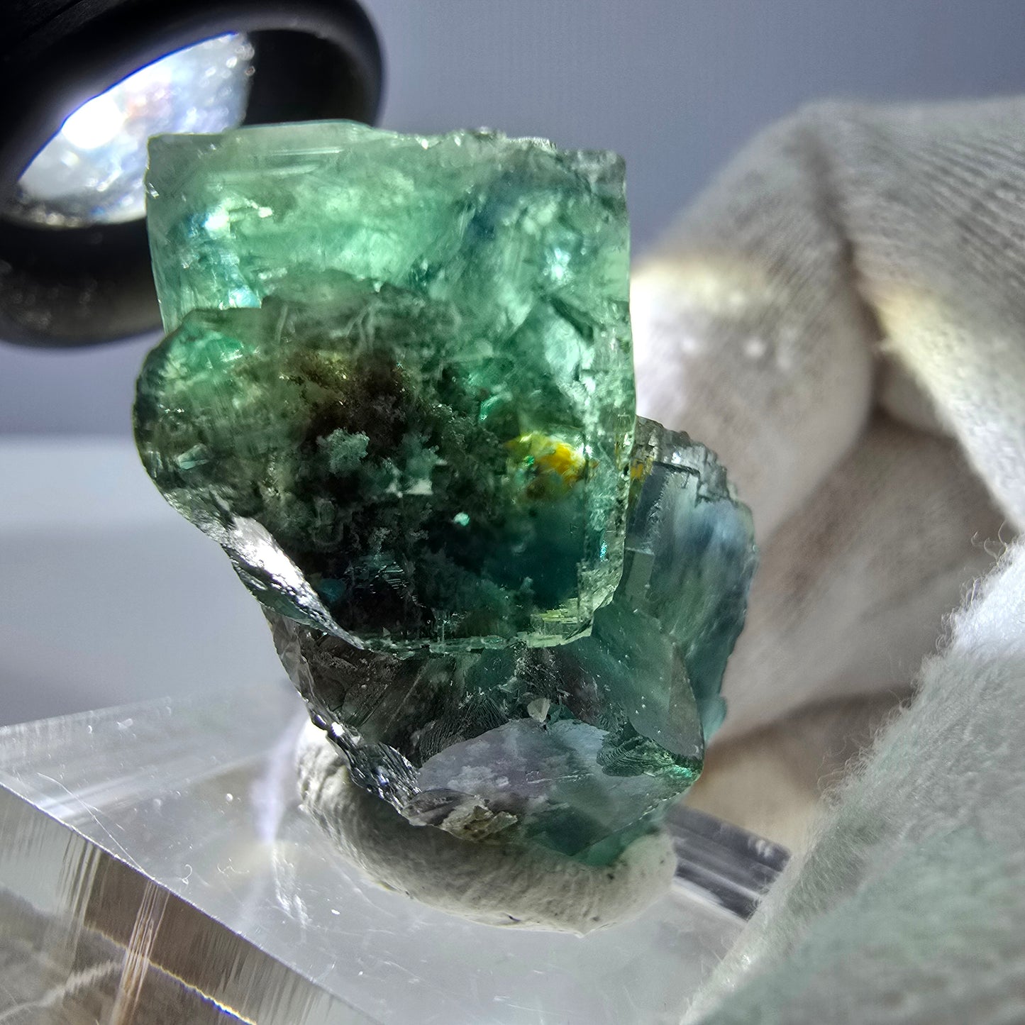 Spécimen de cube de fluorite fantôme parqueté vert turquoise Okorusu, Namibie 37*32*22mm