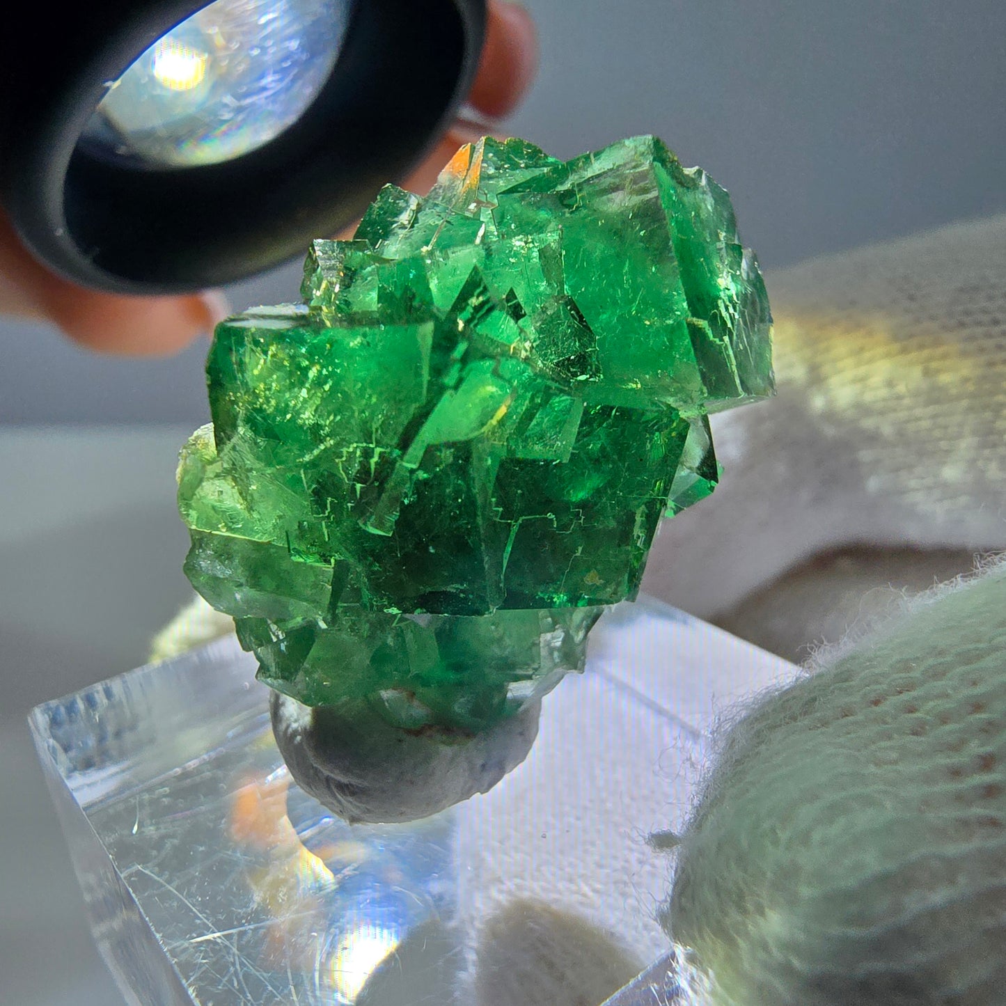 Cube de fluorite fantôme parqueté, vert Okorusu, Namibie 25*21*16mm
