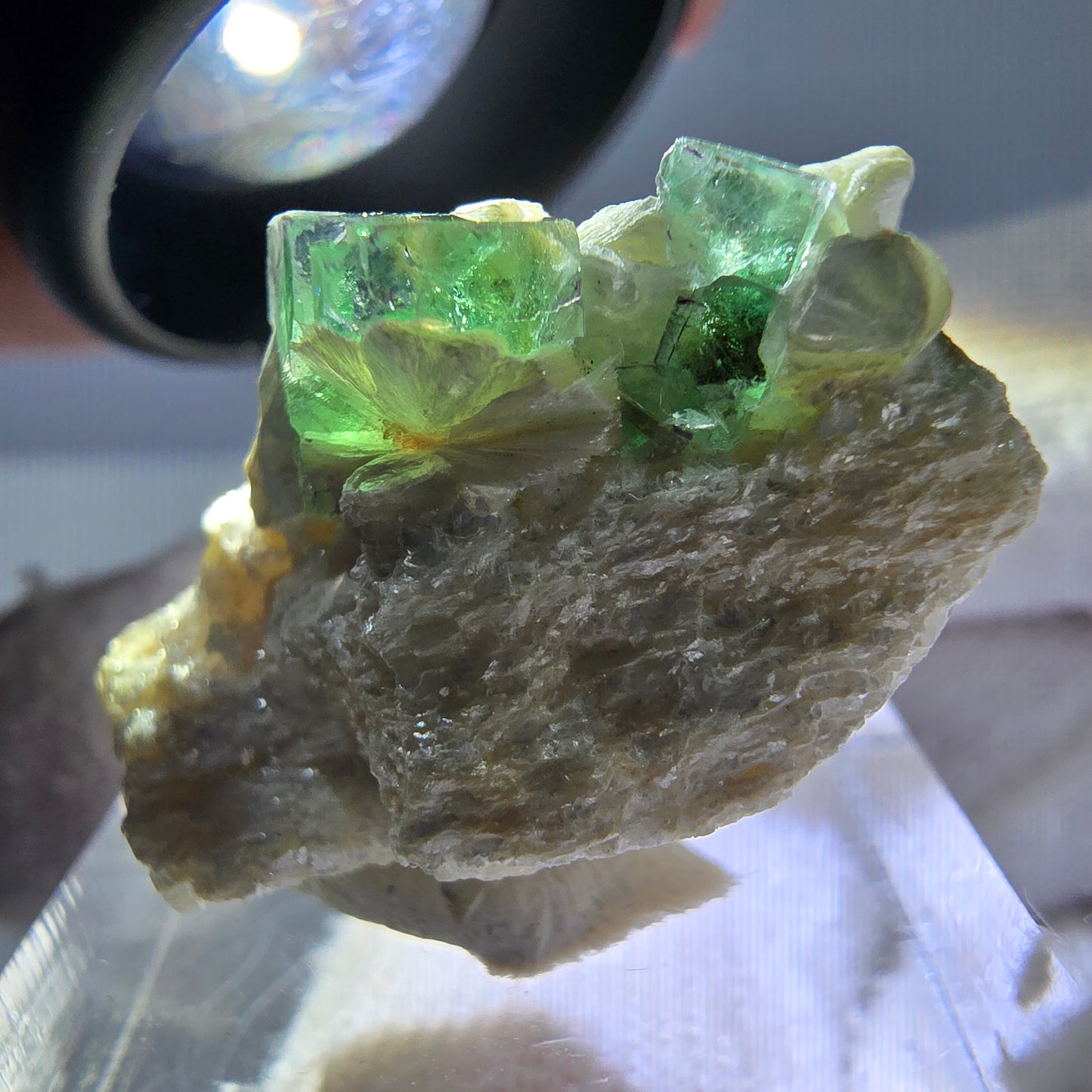 Phantom Fluorit Würfel, Muskovit Stufe Erongo, Namibia 29*19*15mm