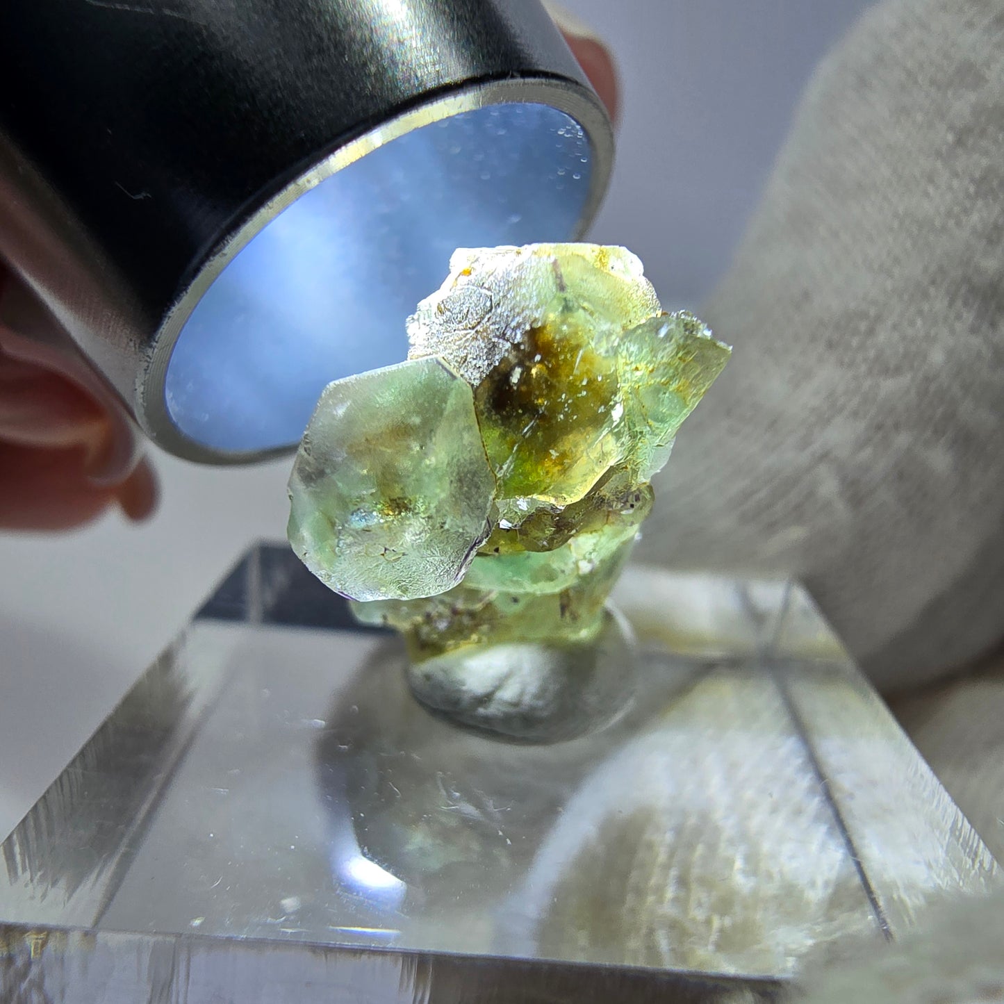 Cube de fluorite fantôme, spécimen de muscovite, Erongo, Namibie, 18 x 14 x 9 mm