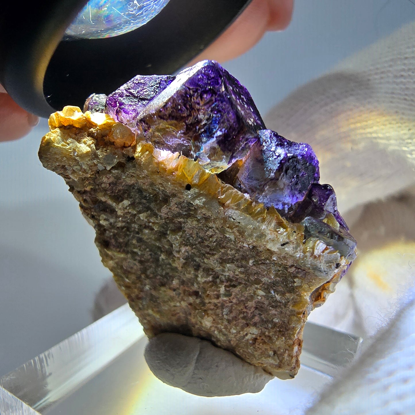 Cube de fluorite fantôme zonal, spécimen de muscovite, Erongo, Namibie, 35 x 26 x 13 mm