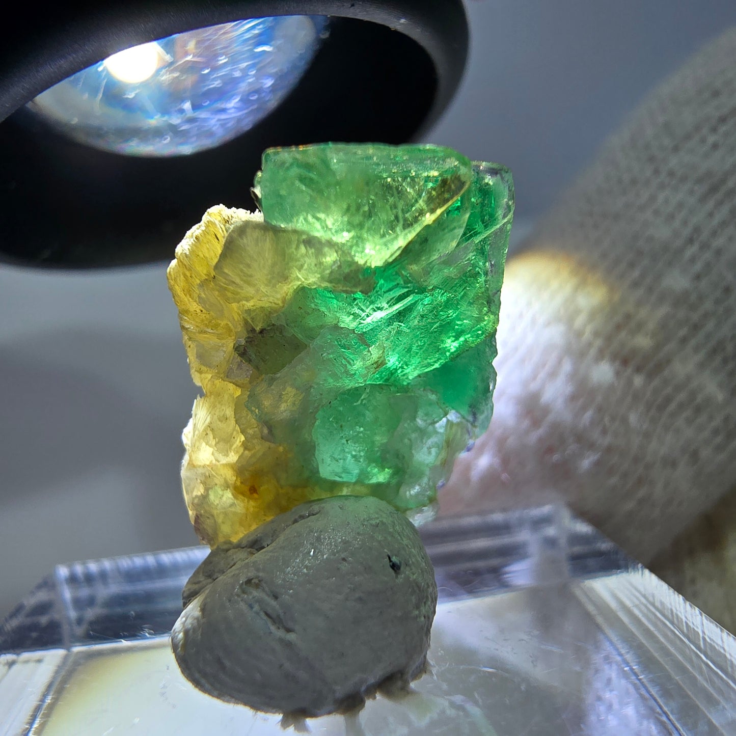 Cube de fluorite fantôme zonal, spécimen de muscovite, Erongo, Namibie, 19 x 13 x 11 mm