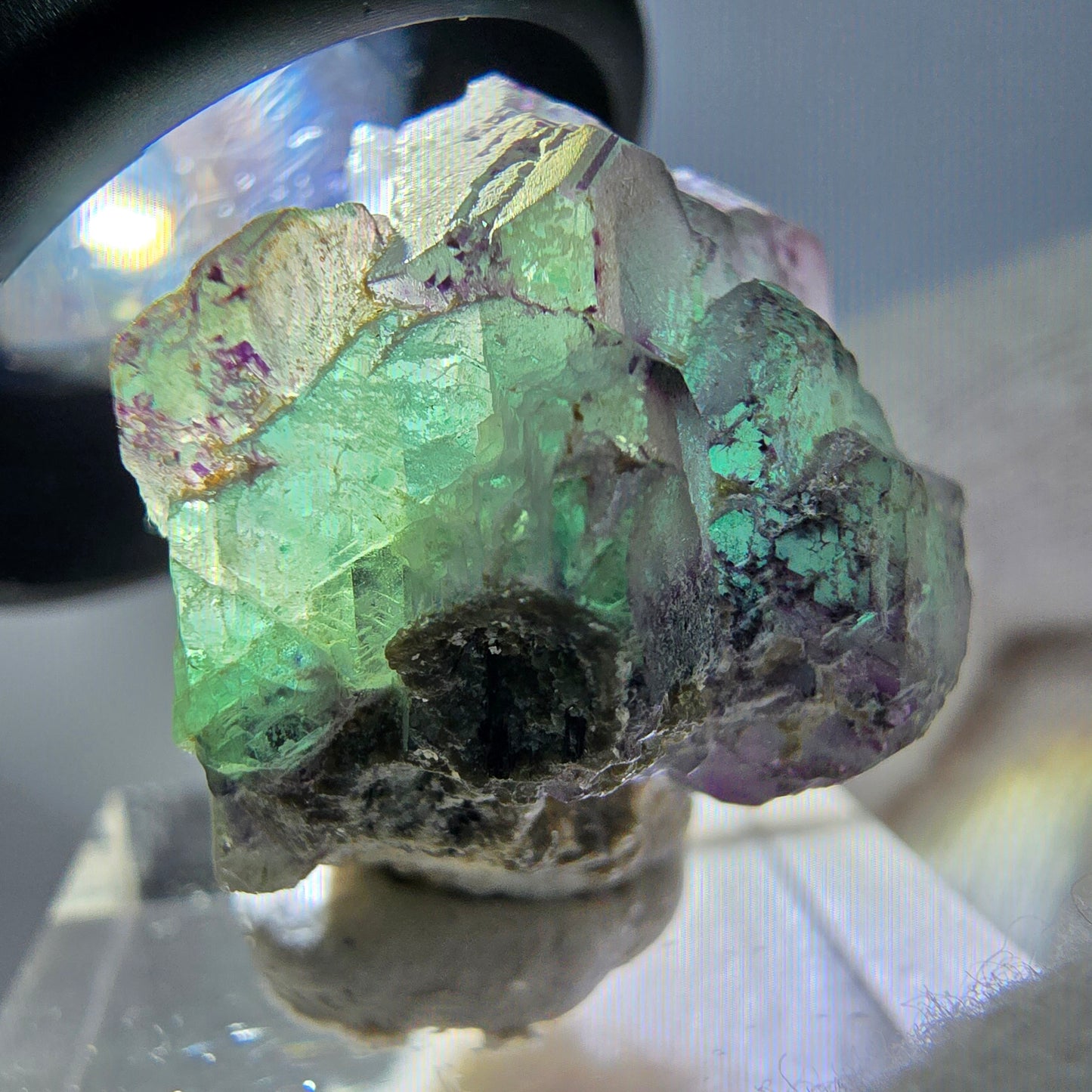 Cube de fluorite fantôme zonal, spécimen de muscovite, Erongo, Namibie, 24 x 20 x 19 mm